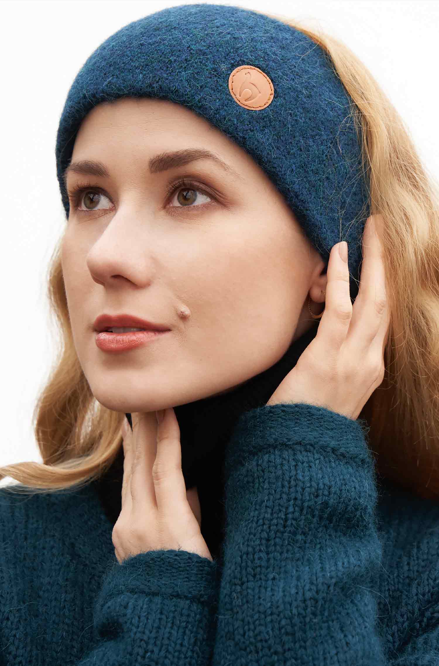 Alpaka Stirnband STRETCH-petrol