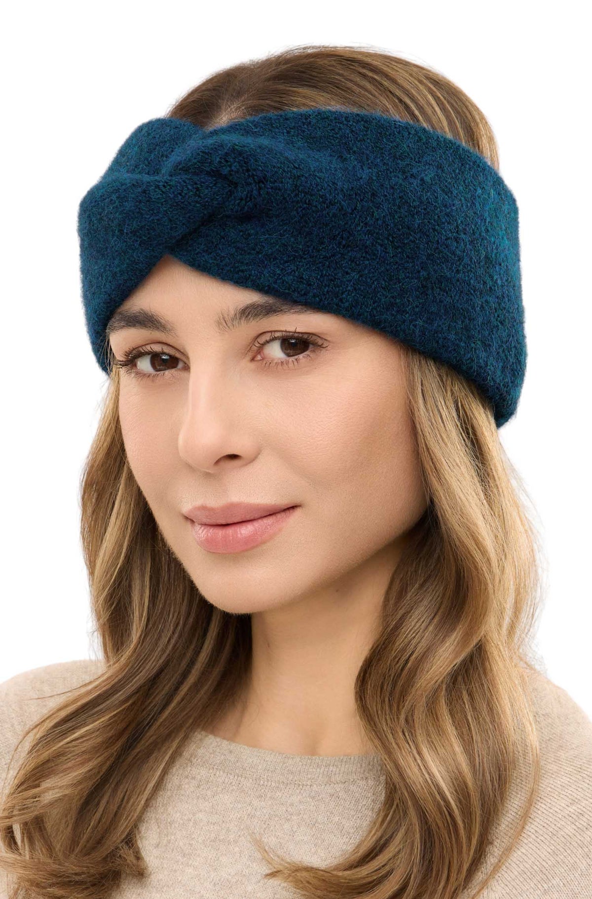 Alpaka Stirnband LOLA mit Twist-petrol