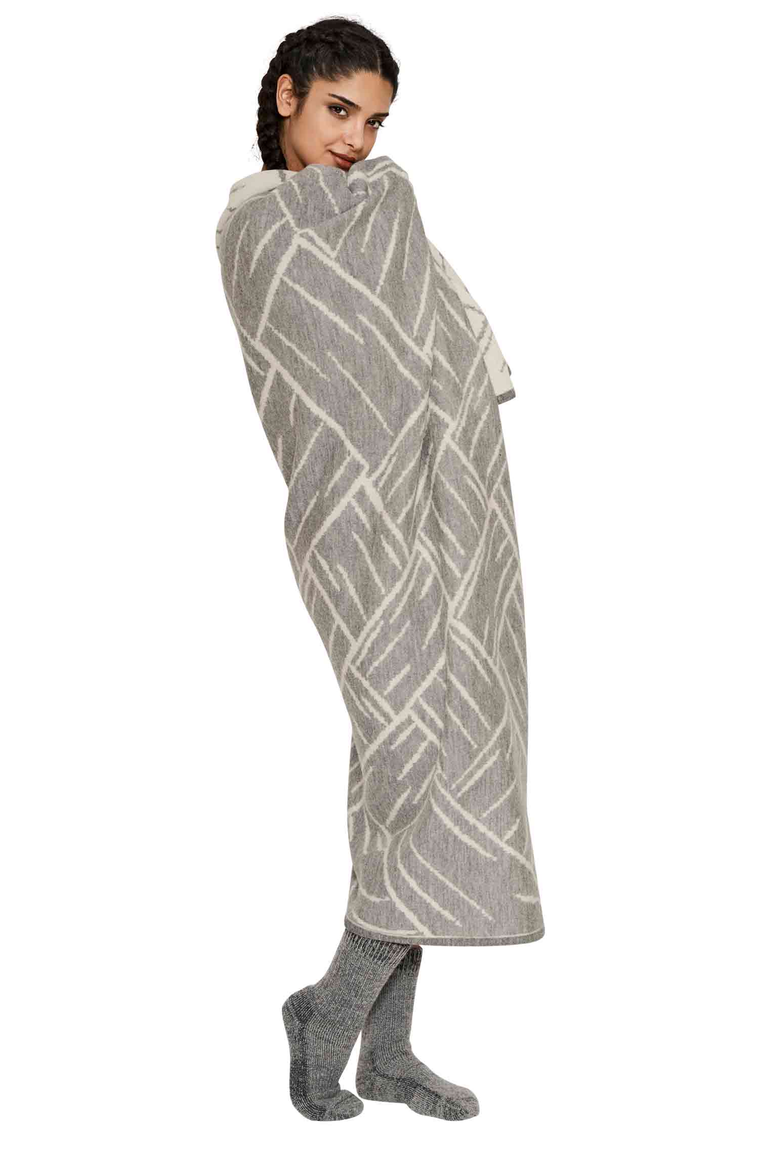 Alpaka Decke JACQUARD-grau/ecru