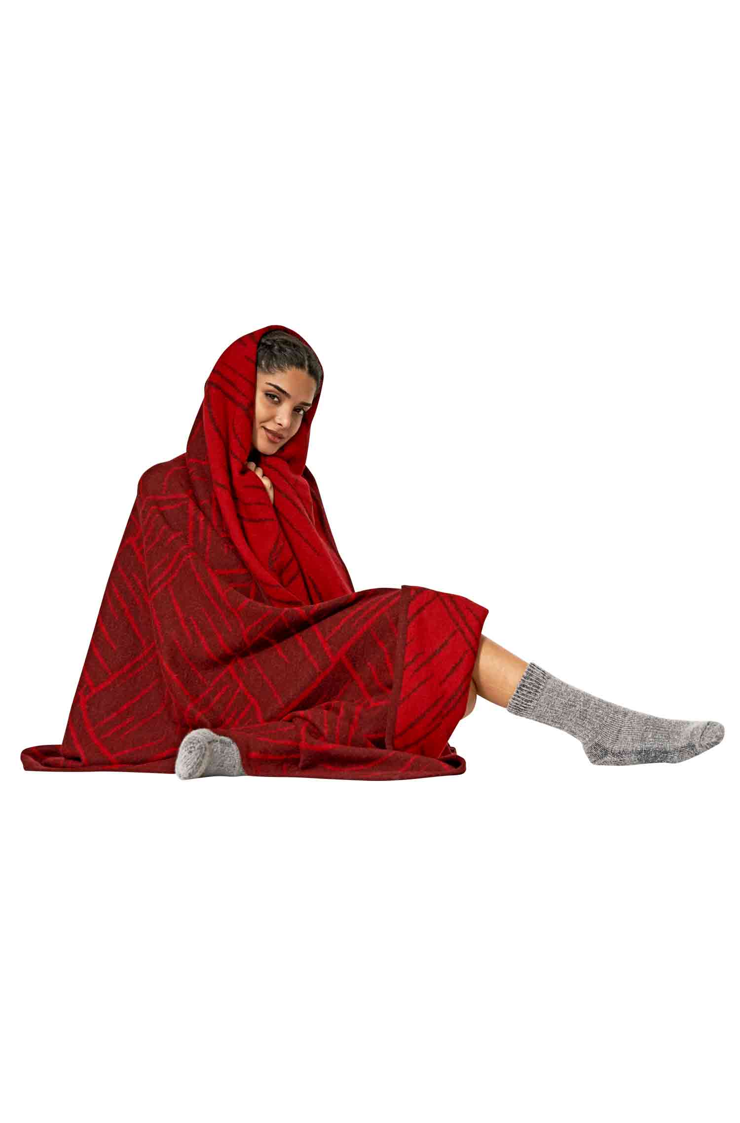 Alpaka Decke JACQUARD-rot/bordeaux