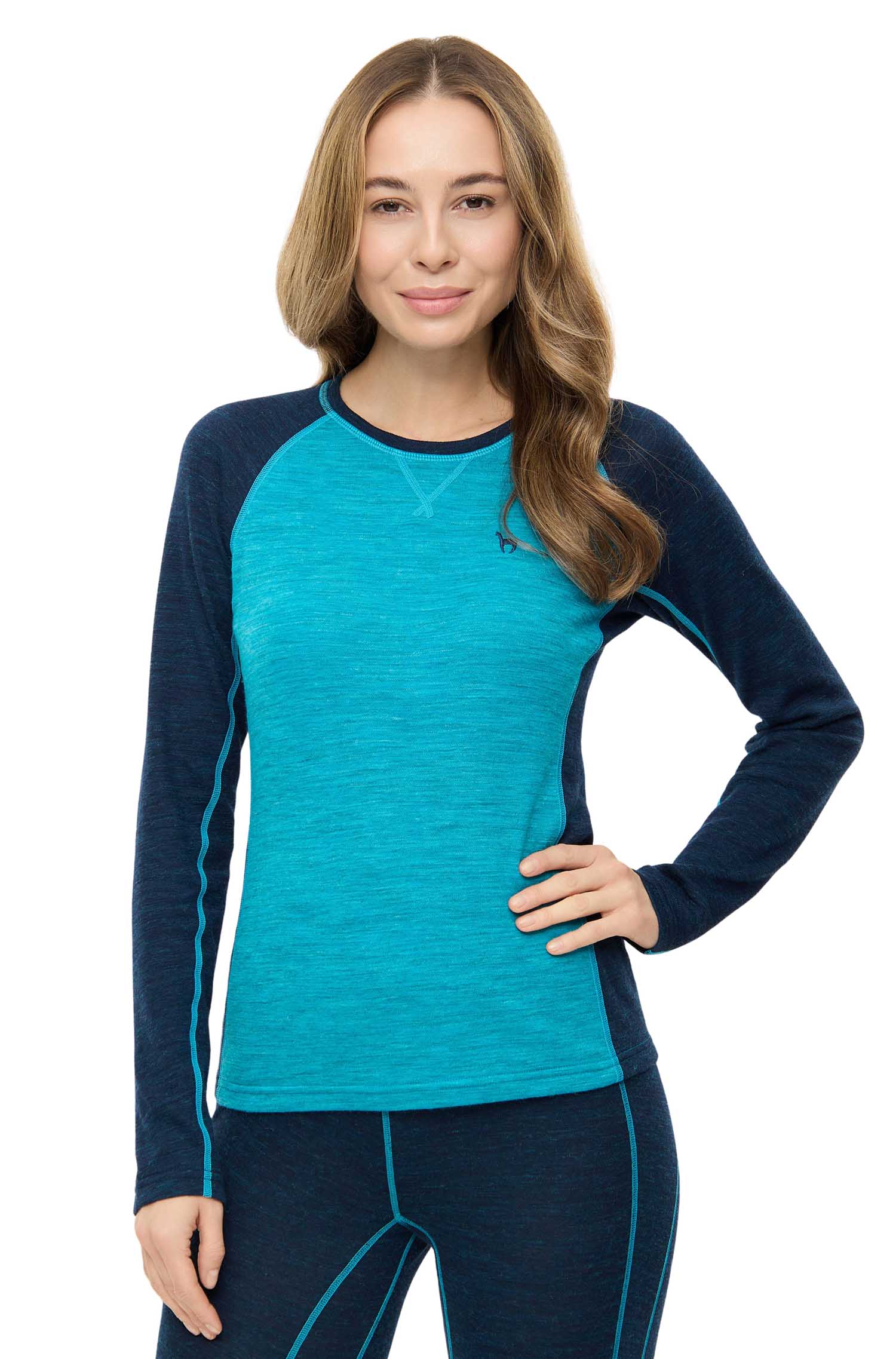 Alpaka Langarmshirt THERMO-navy/türkis
