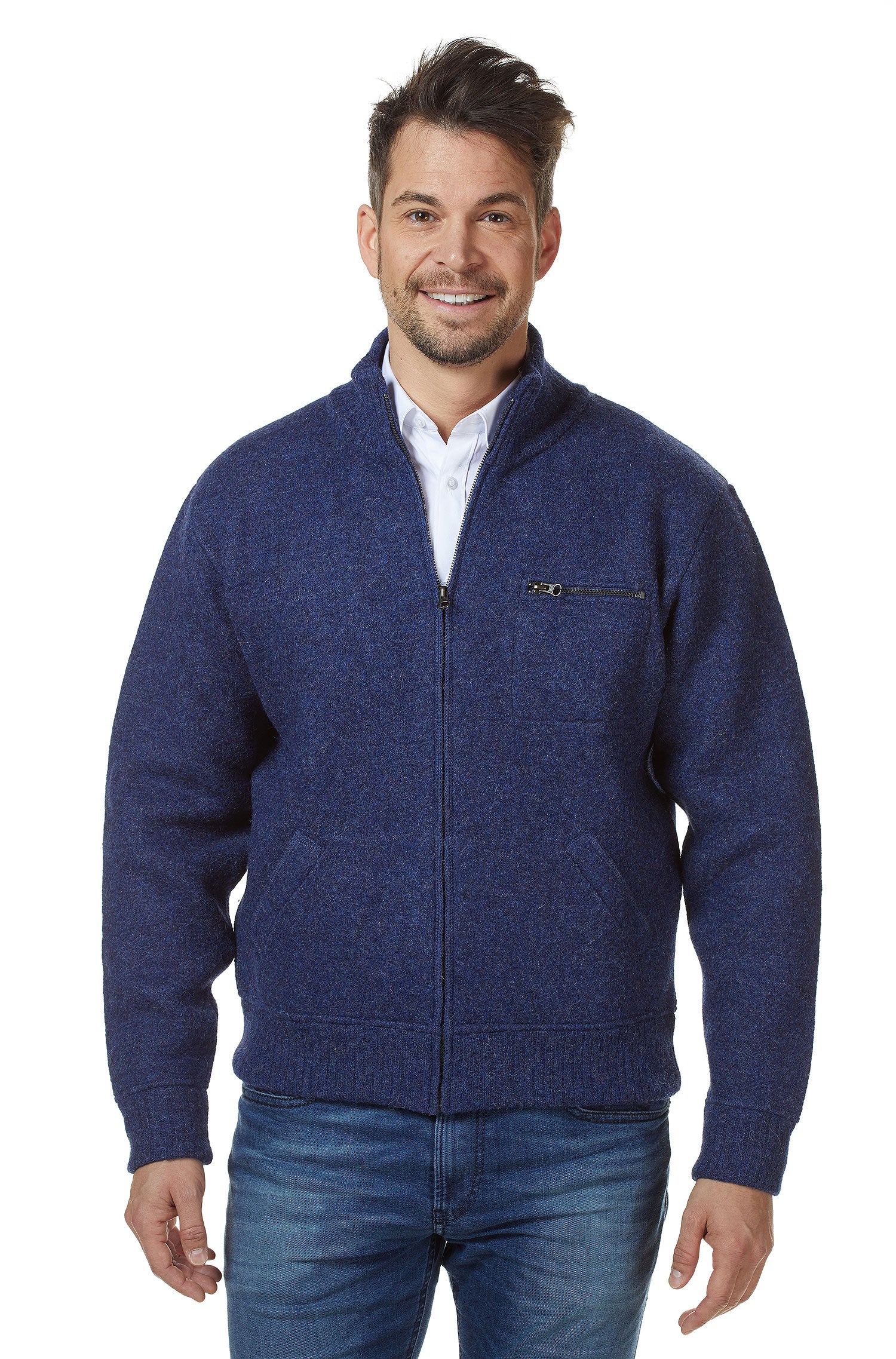 Alpaka Jacke GEORGE aus Baby Alpaka und Wolle-blau
