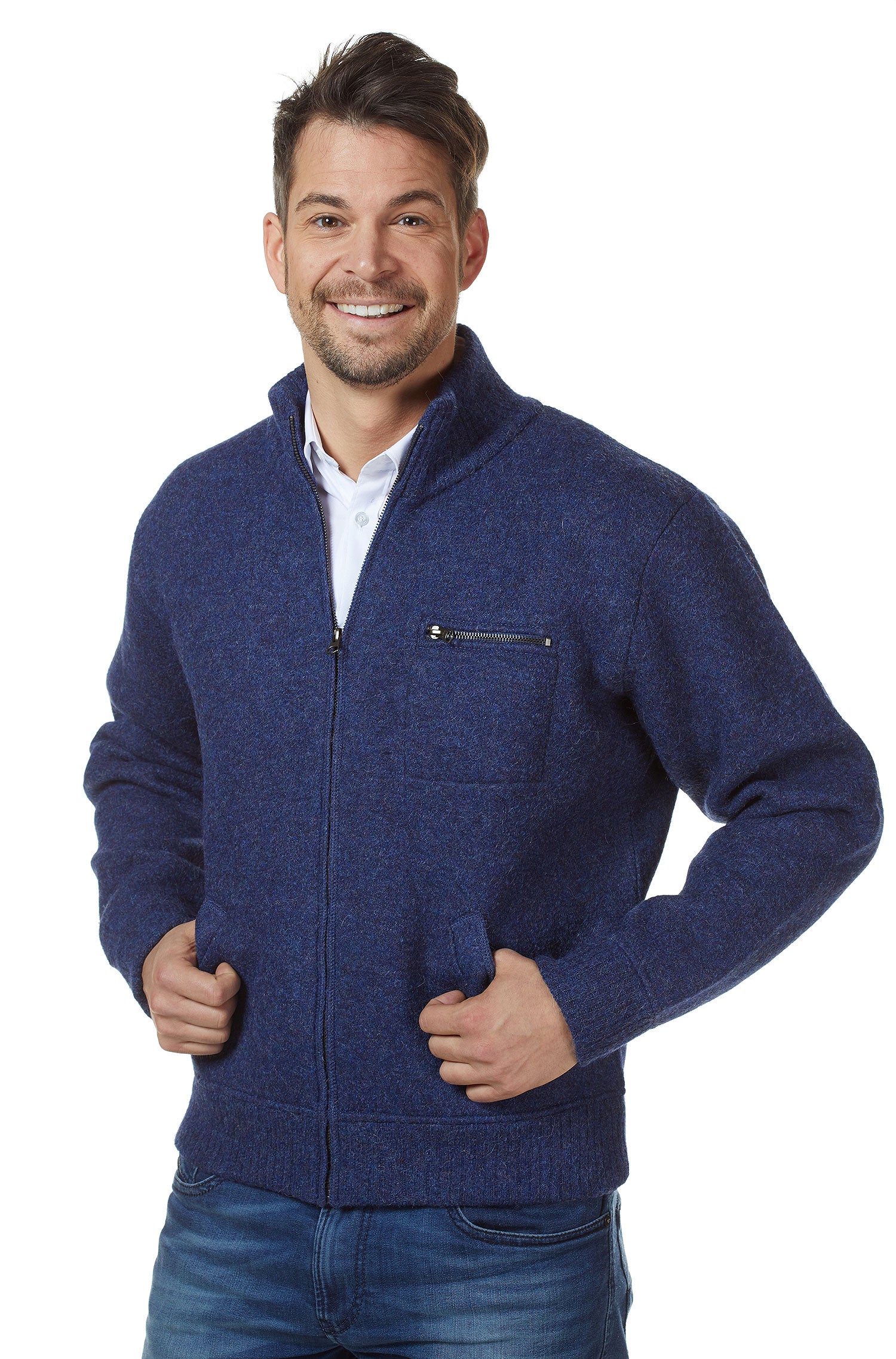 Alpaka Jacke GEORGE aus Baby Alpaka und Wolle-blau