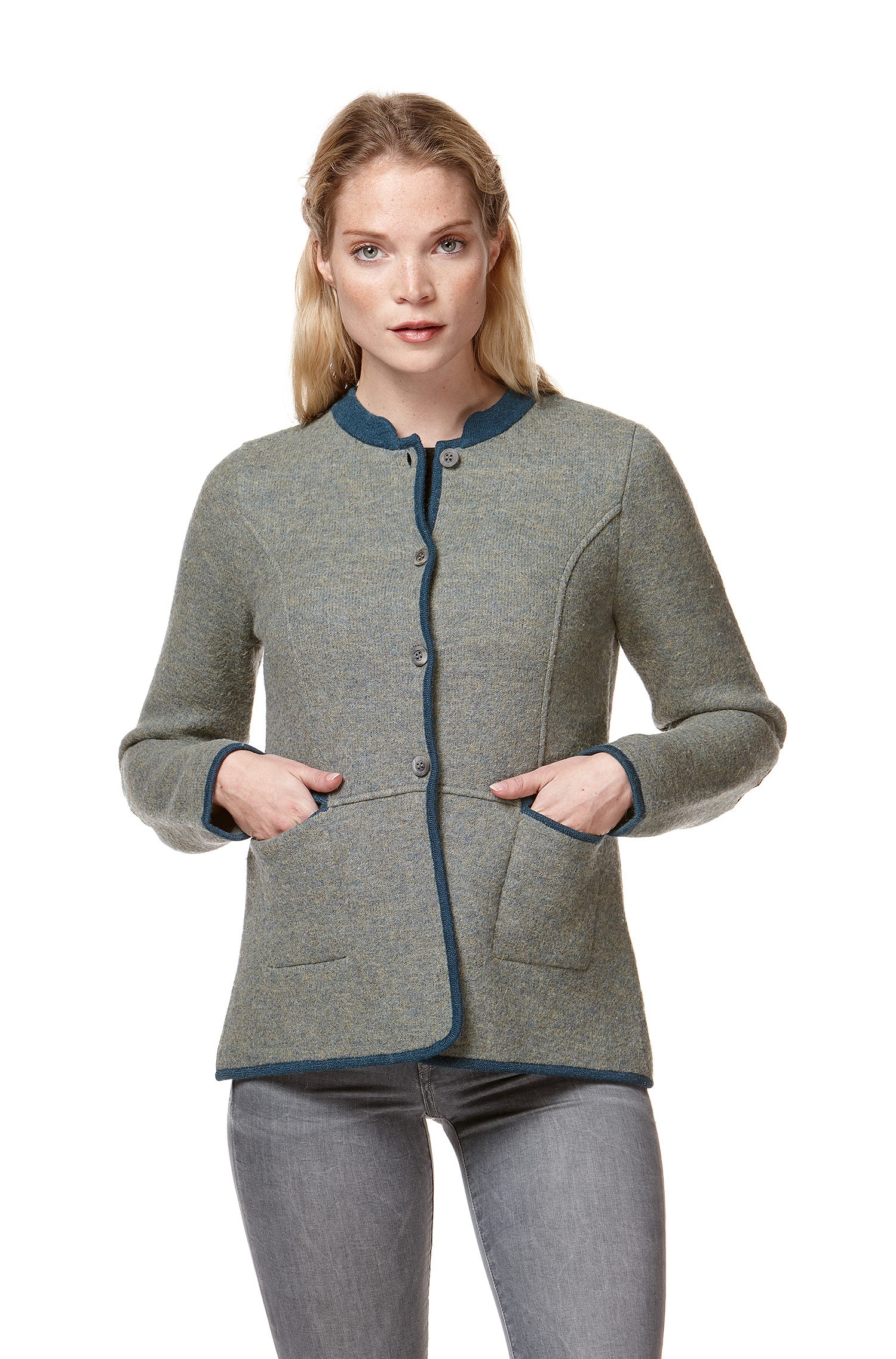 Alpaka Jacke FIONA aus Alpaka und Wolle-grau/grün