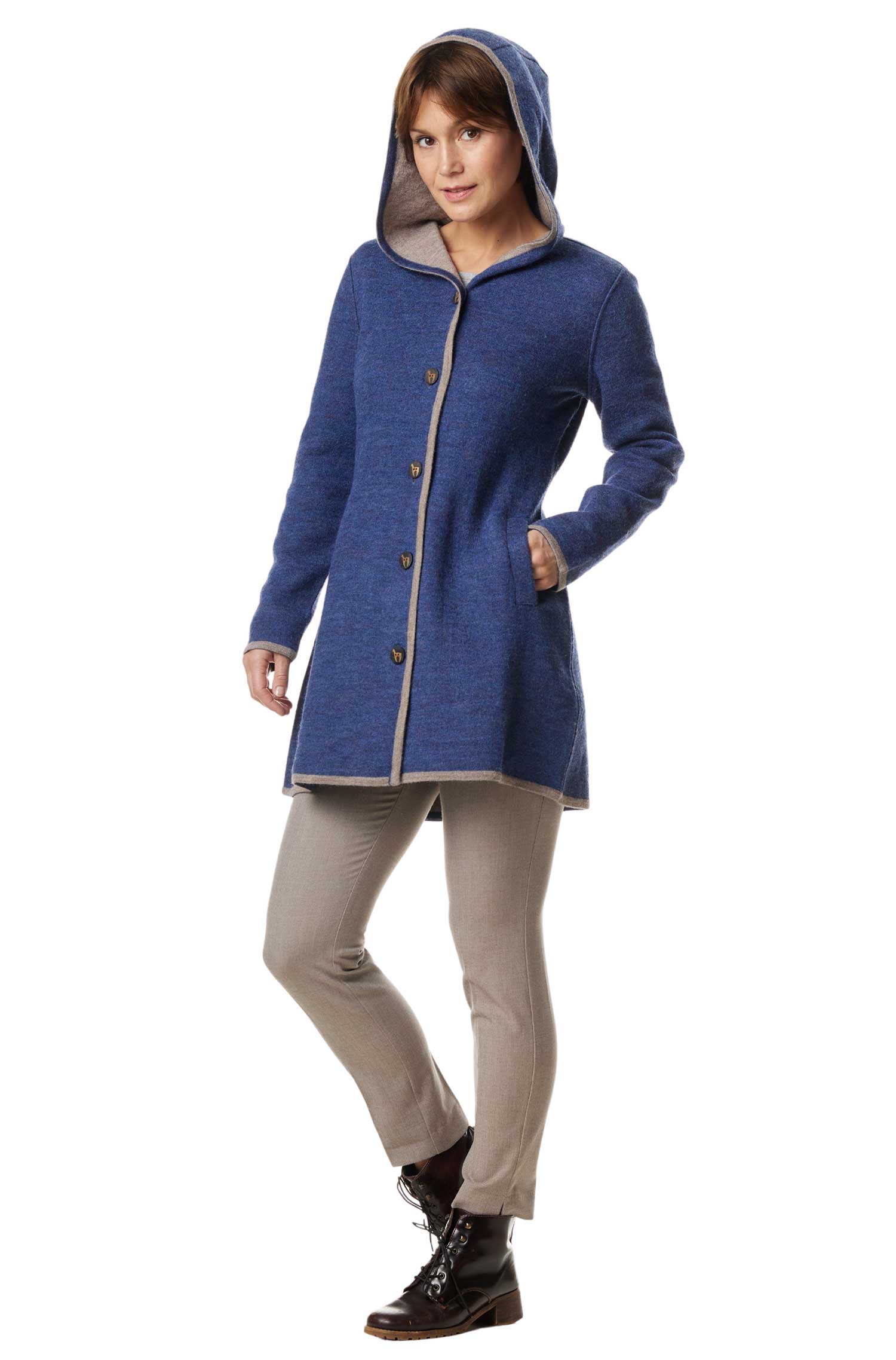Alpaka Mantel ALYSSA aus Alpaka und Wolle-blau meliert