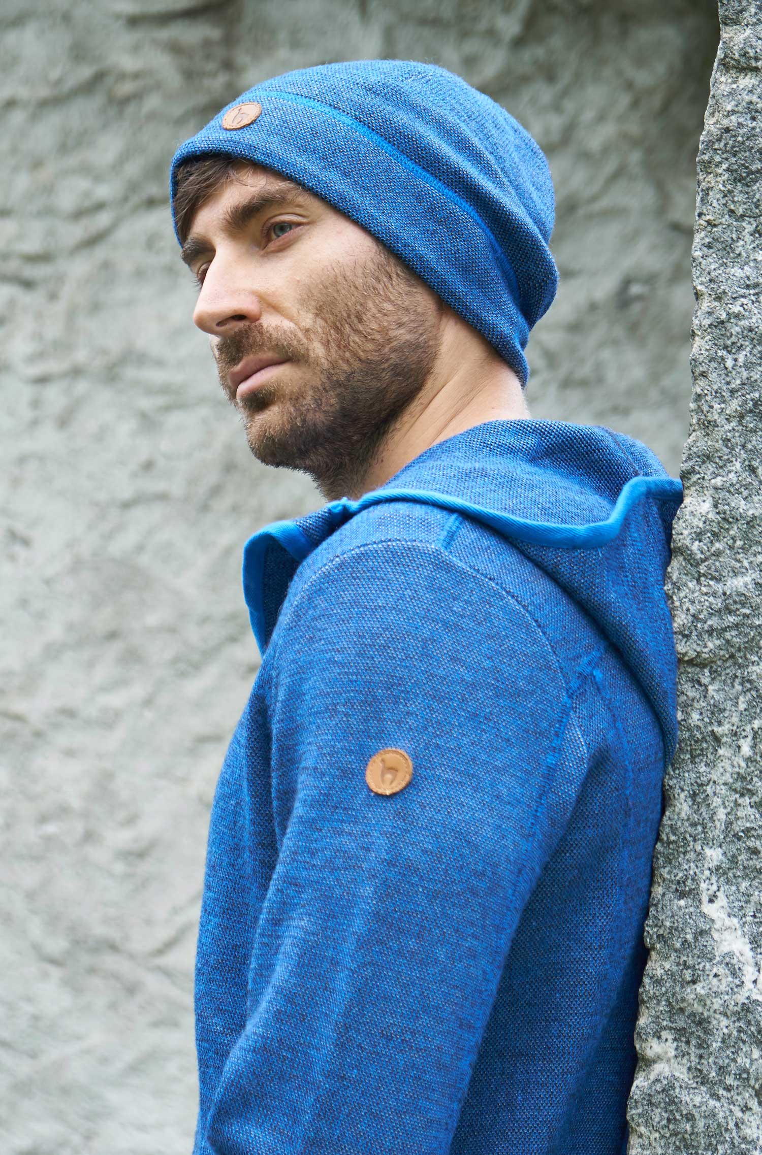 Alpaka Mütze ALPACA SPORT aus Baby Alpaka und Wolle-blau