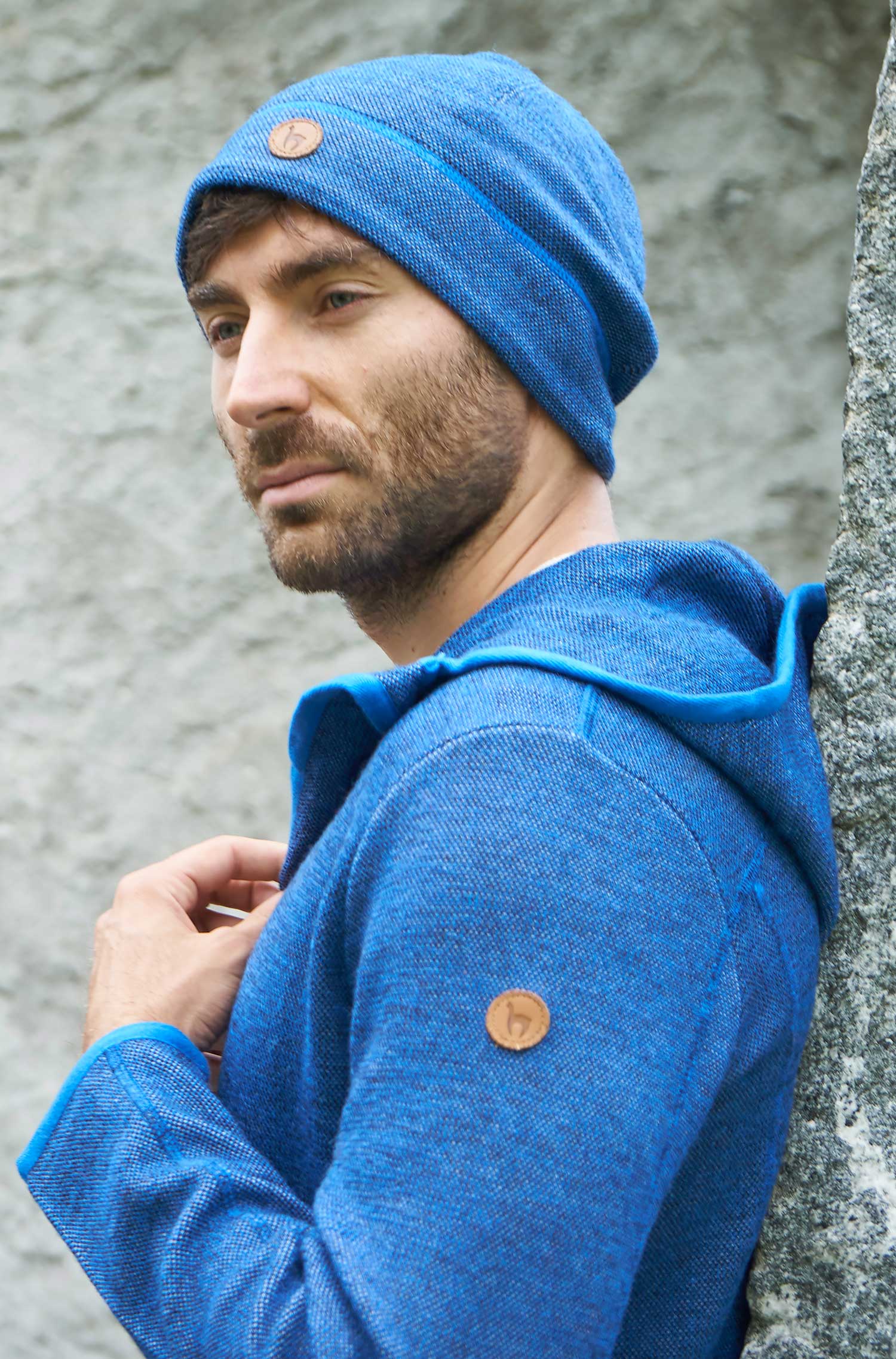 Alpaka Mütze ALPACA SPORT aus Baby Alpaka und Wolle-blau