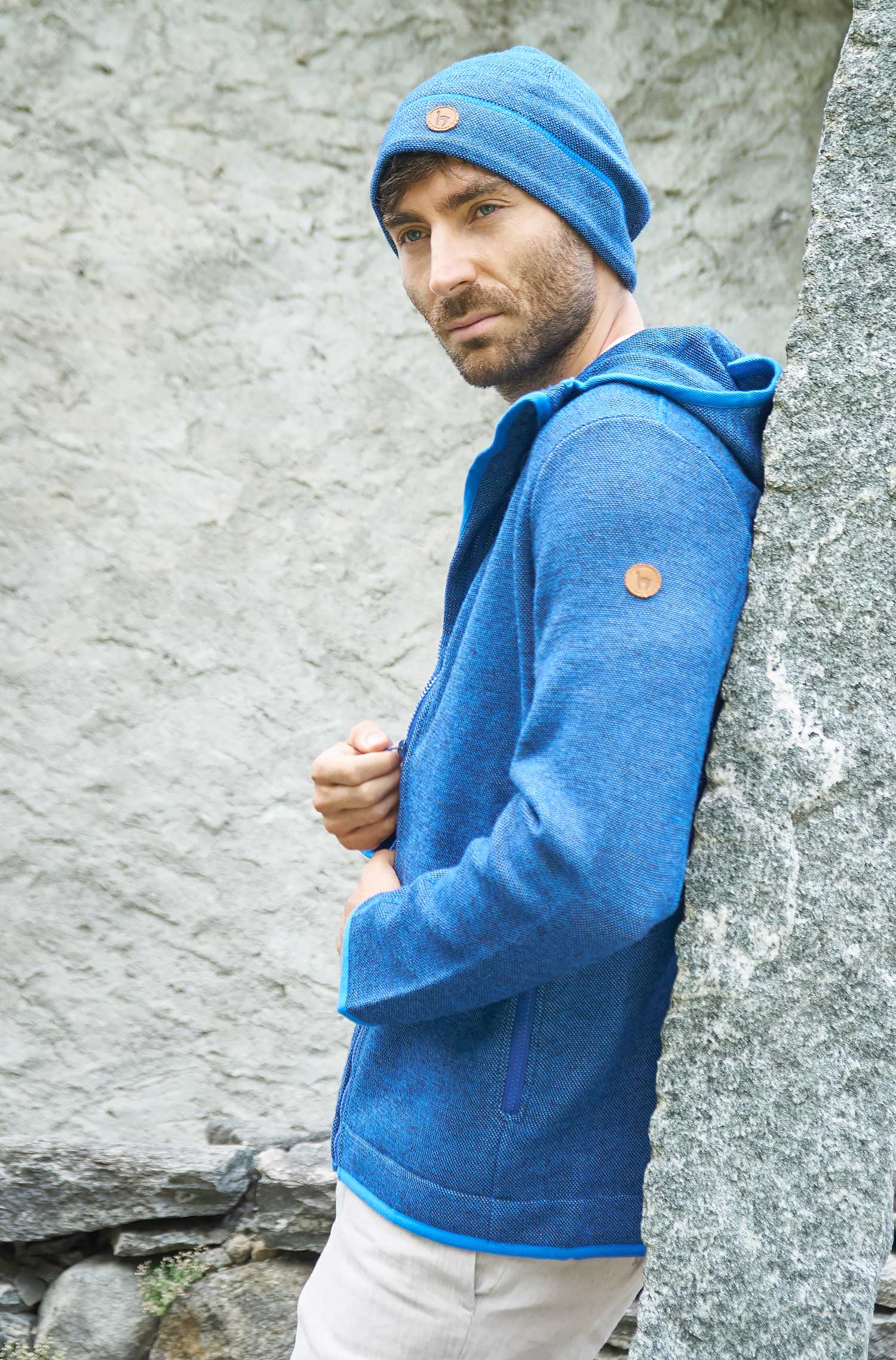 Alpaka Mütze ALPACA SPORT aus Baby Alpaka und Wolle-blau