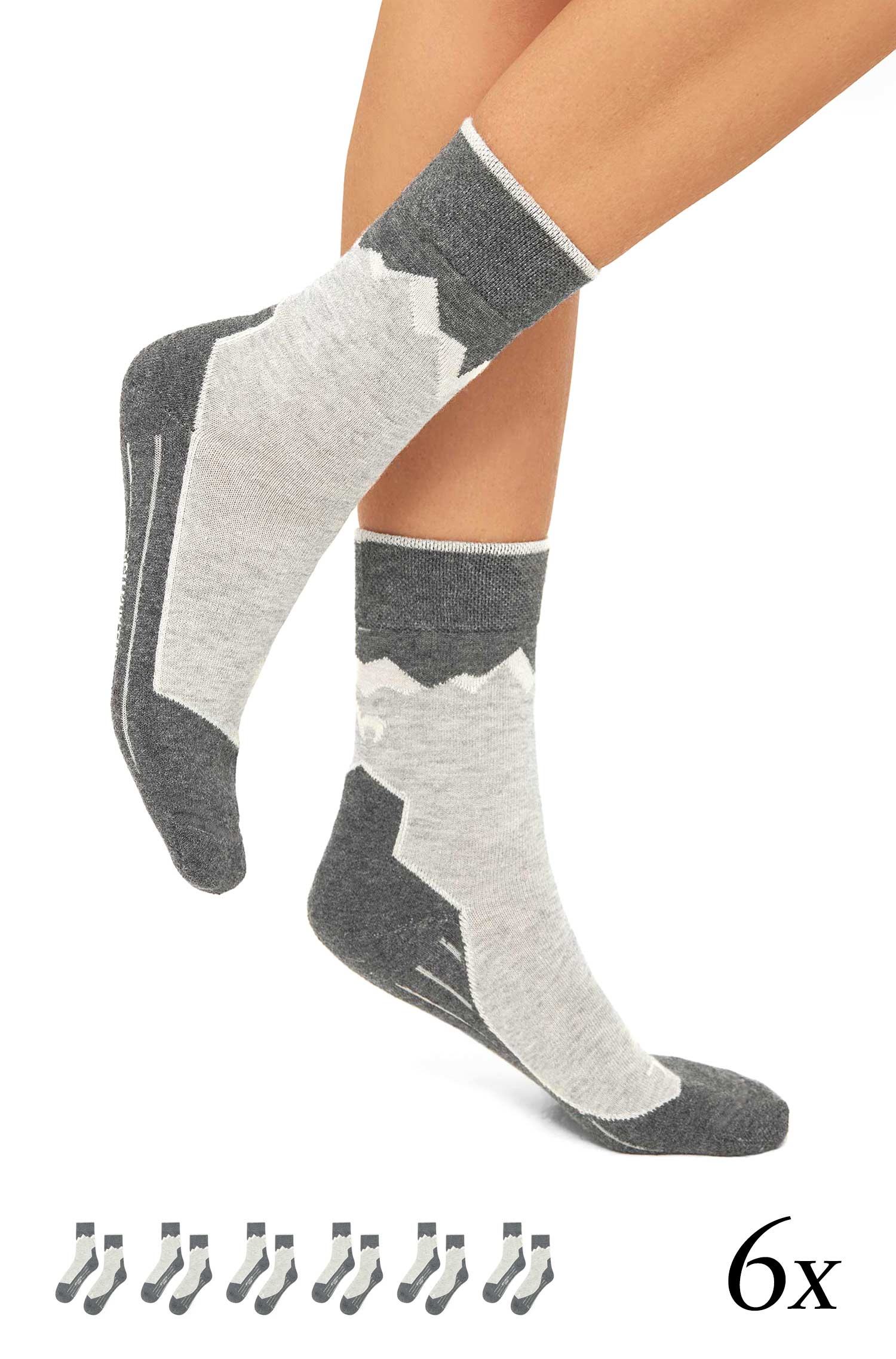 Alpaka WANDERSOCKEN | 6er-Pack-grau/silber
