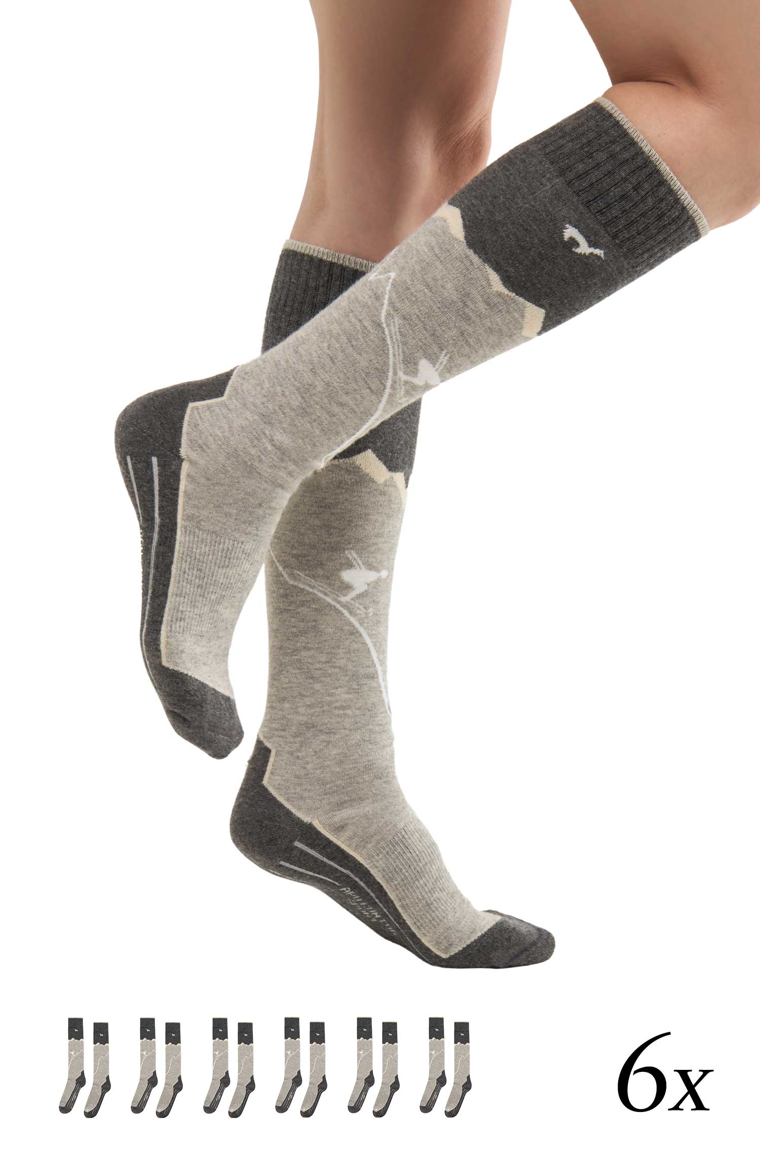 Alpaka Socken SKI & SPORT | 6er-Pack-grau/silber