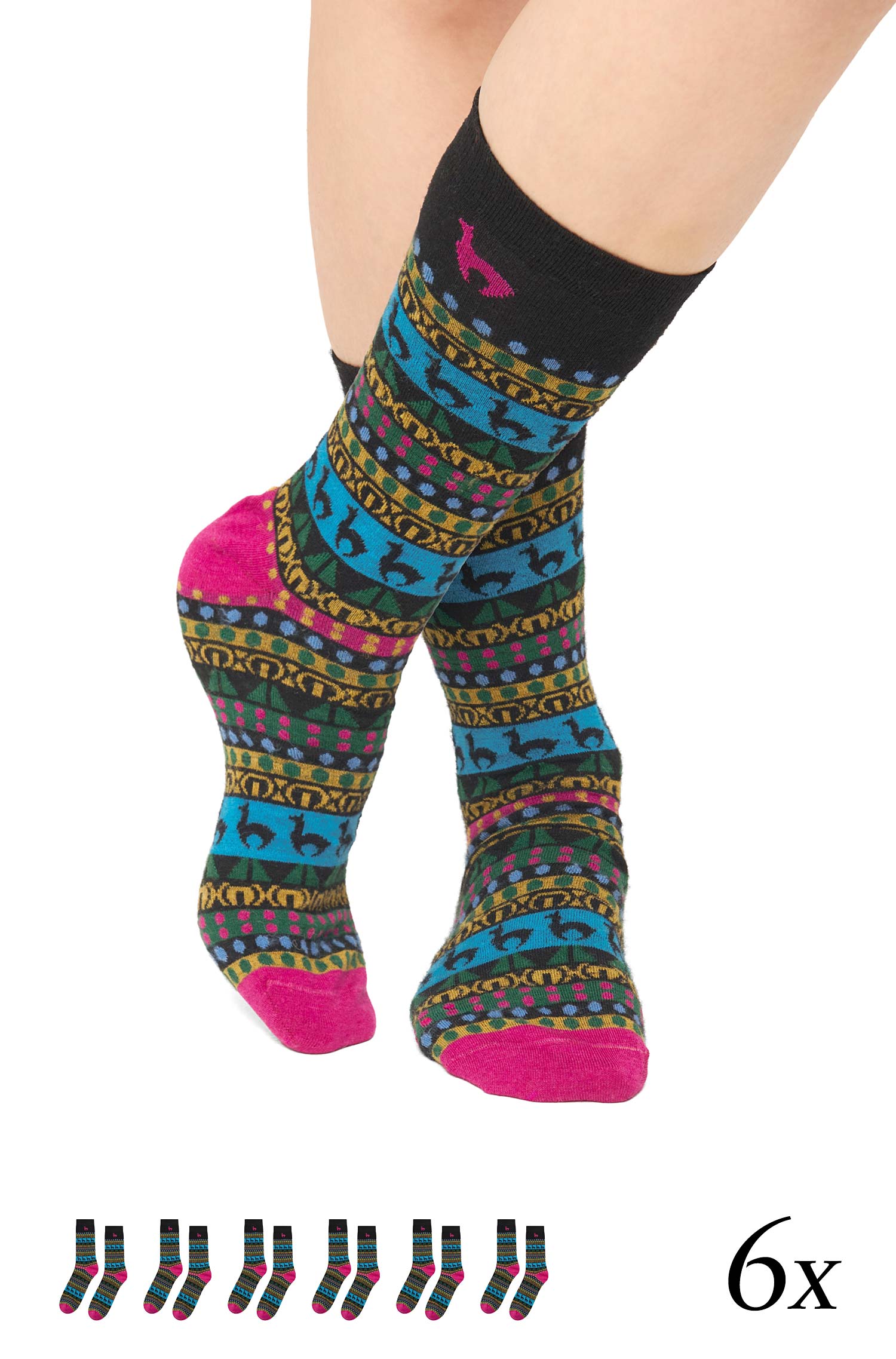 Alpaka Socken CUSCO | 6er-Pack-schwarz/fuchsia