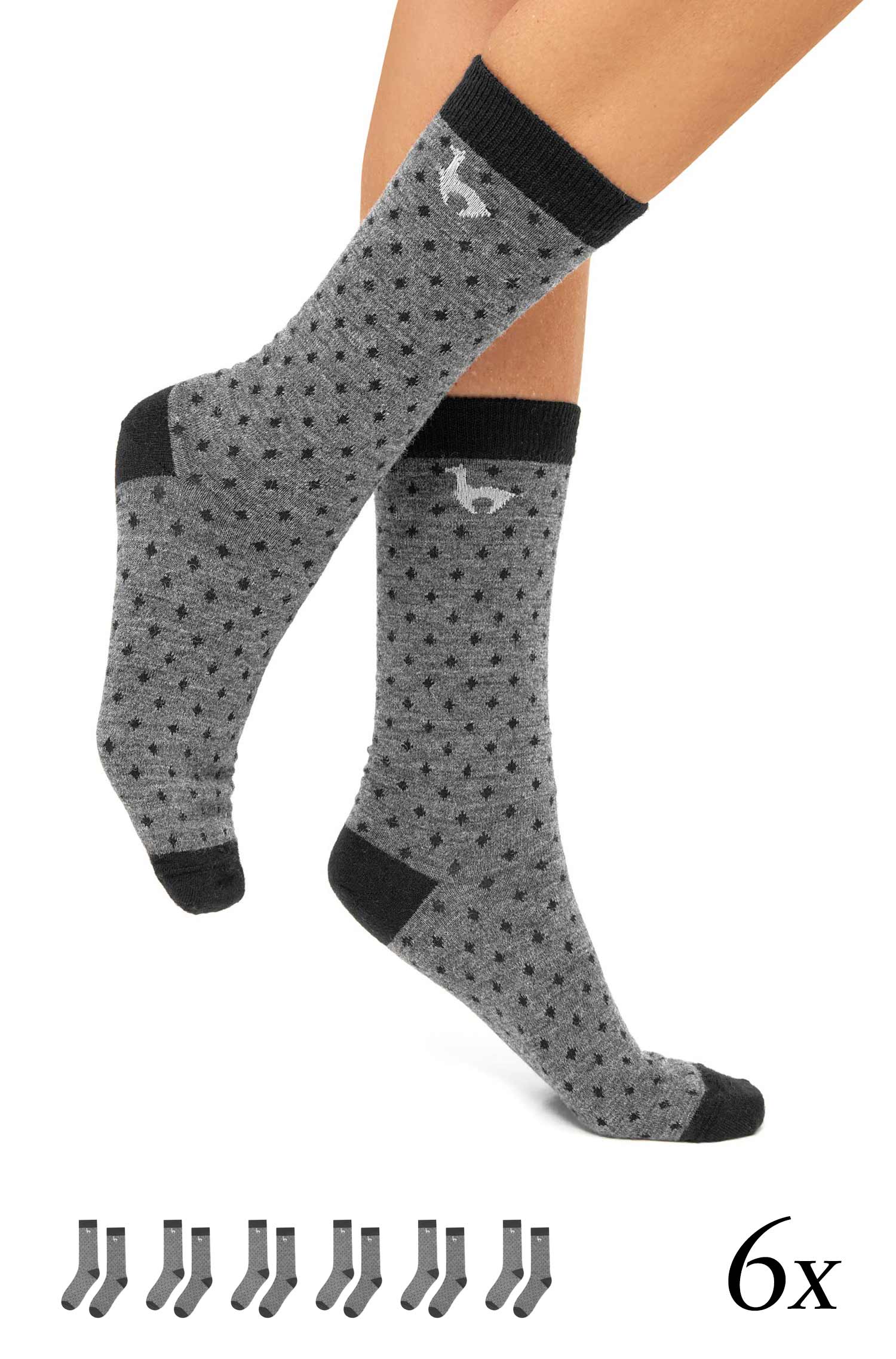 Alpaka Socken DOTTED | 6er-Pack-anthrazit