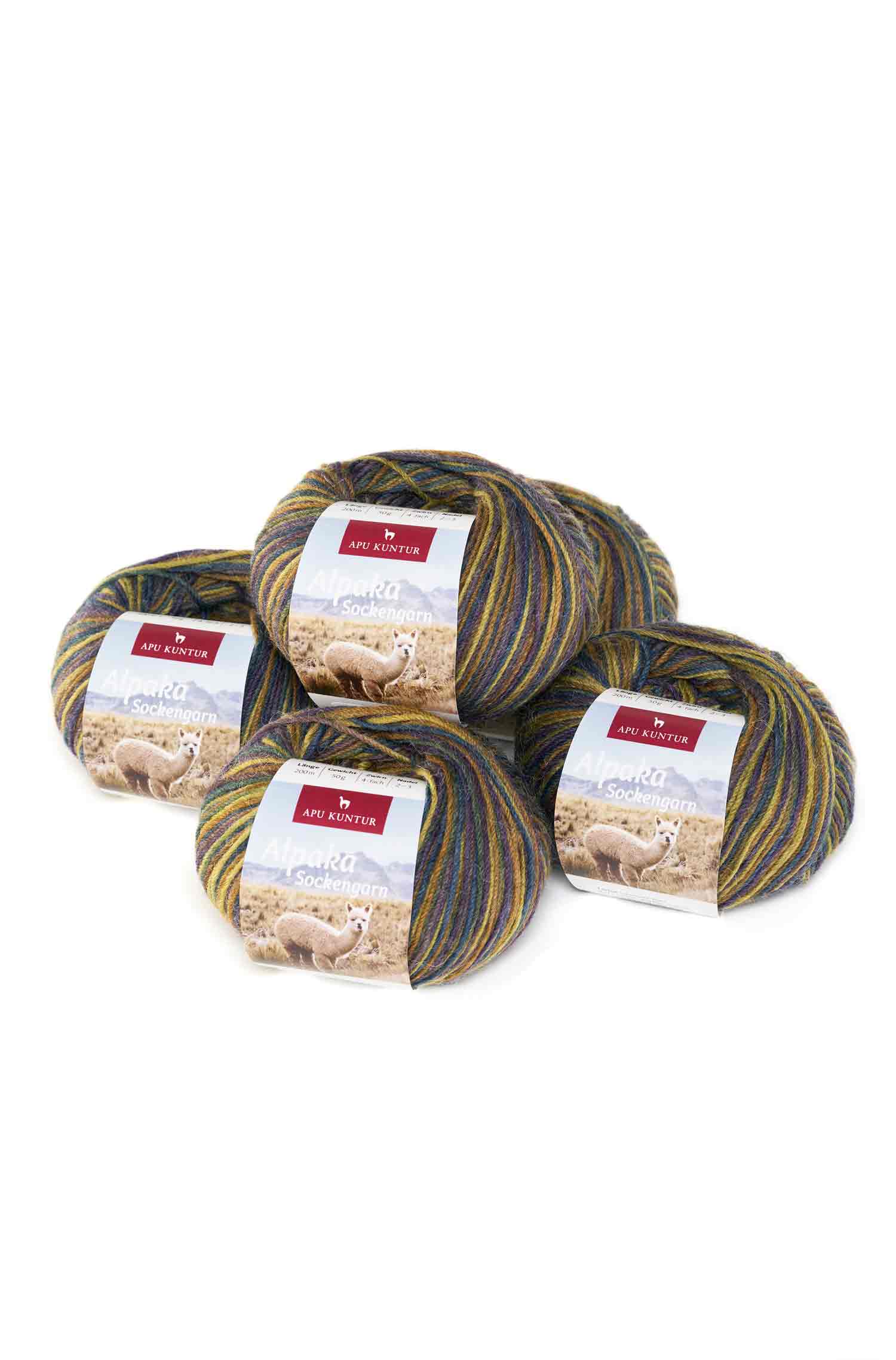 Alpaka Sockengarn MULTICOLOR | 5×50g-khaki/blau