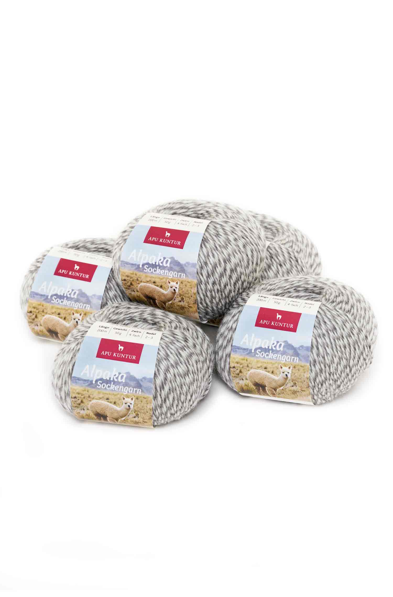 Alpaka Sockengarn MULTICOLOR | 5×50g-grau meliert