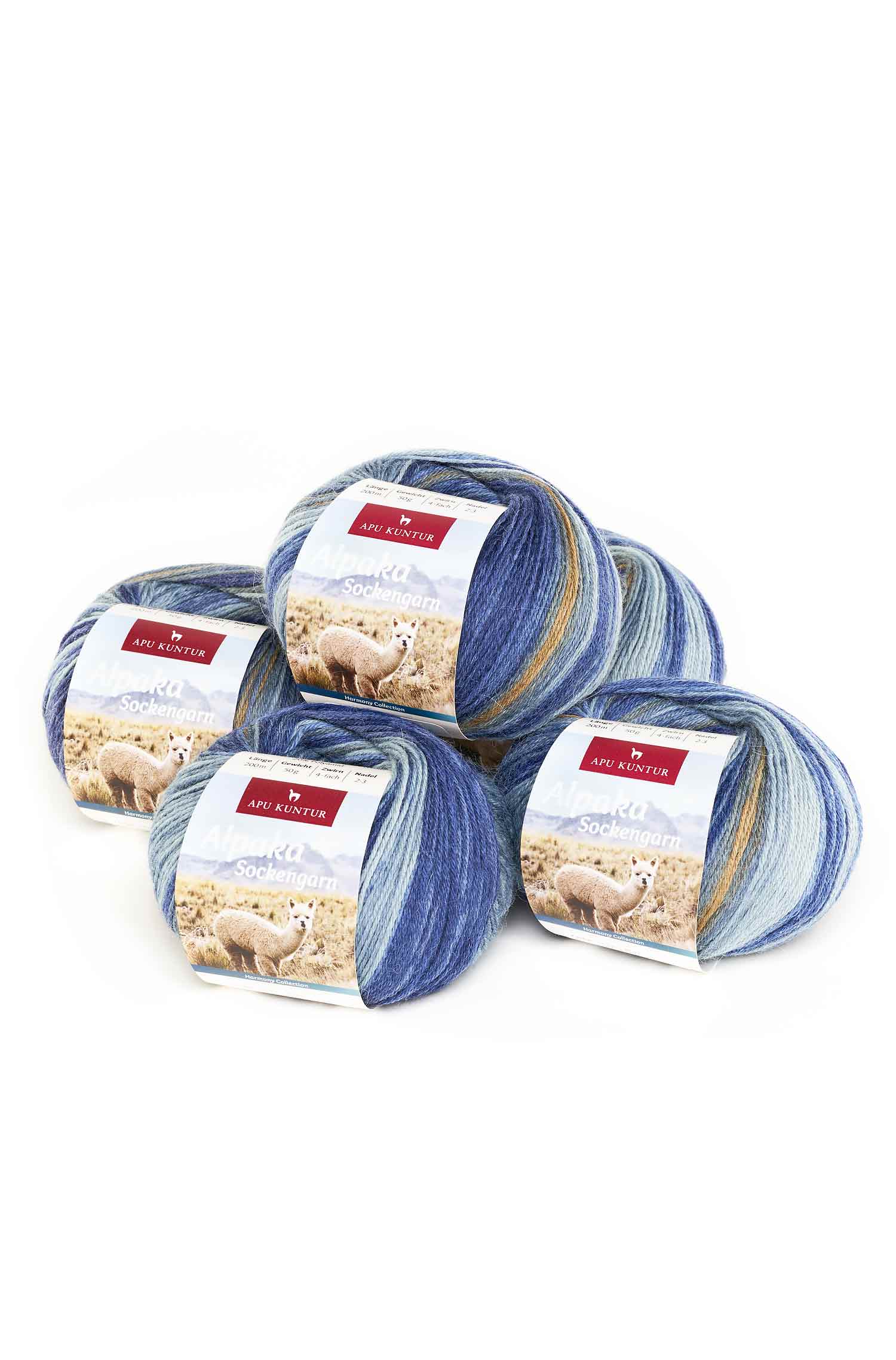 Alpaka Sockengarn HARMONY | 5×50g-ocker/blau