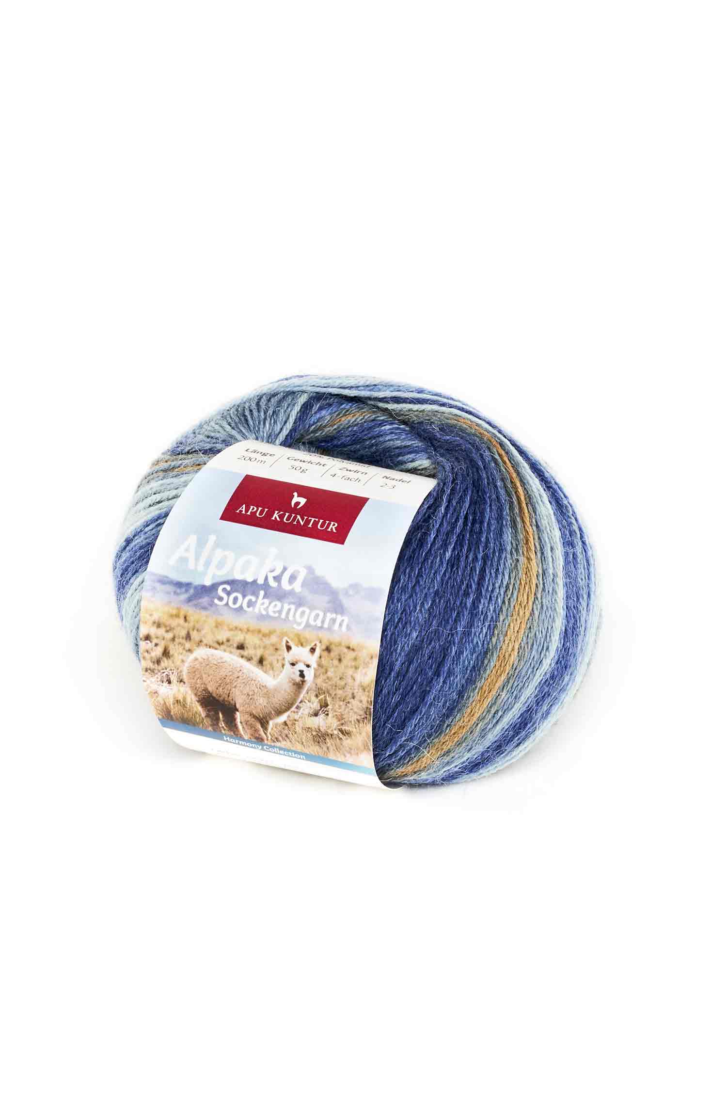 Alpaka Sockengarn HARMONY | 5×50g-ocker/blau