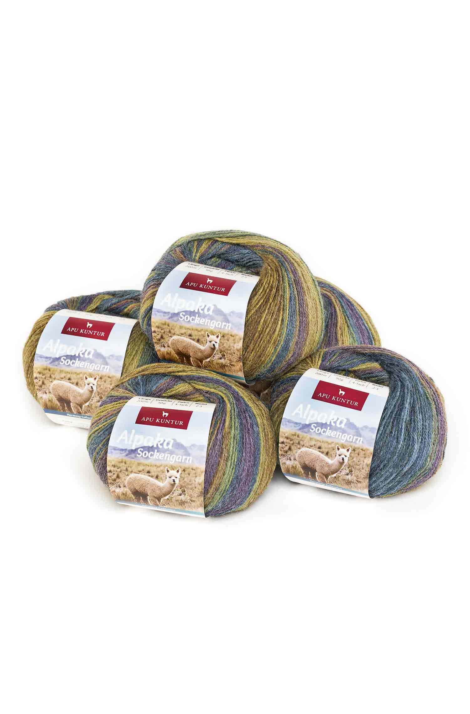 Alpaka Sockengarn HARMONY | 5×50g-olivgrün/blau