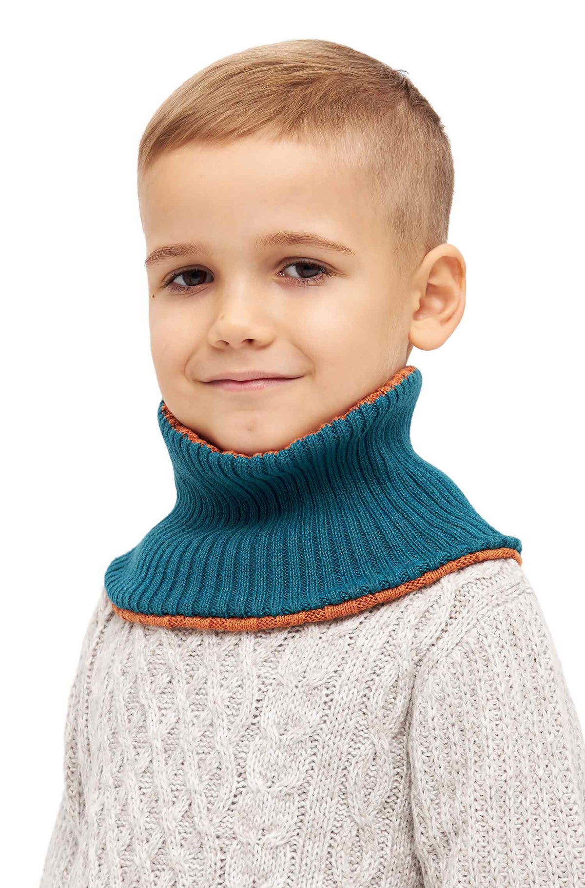 Kinder Loopschal ELISUAVE | 4-6 Jahre-orange/petrol