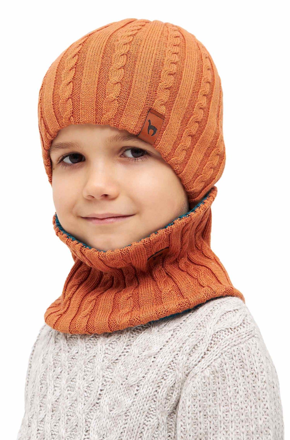 Kinder Loopschal ELISUAVE | 4-6 Jahre-orange/petrol