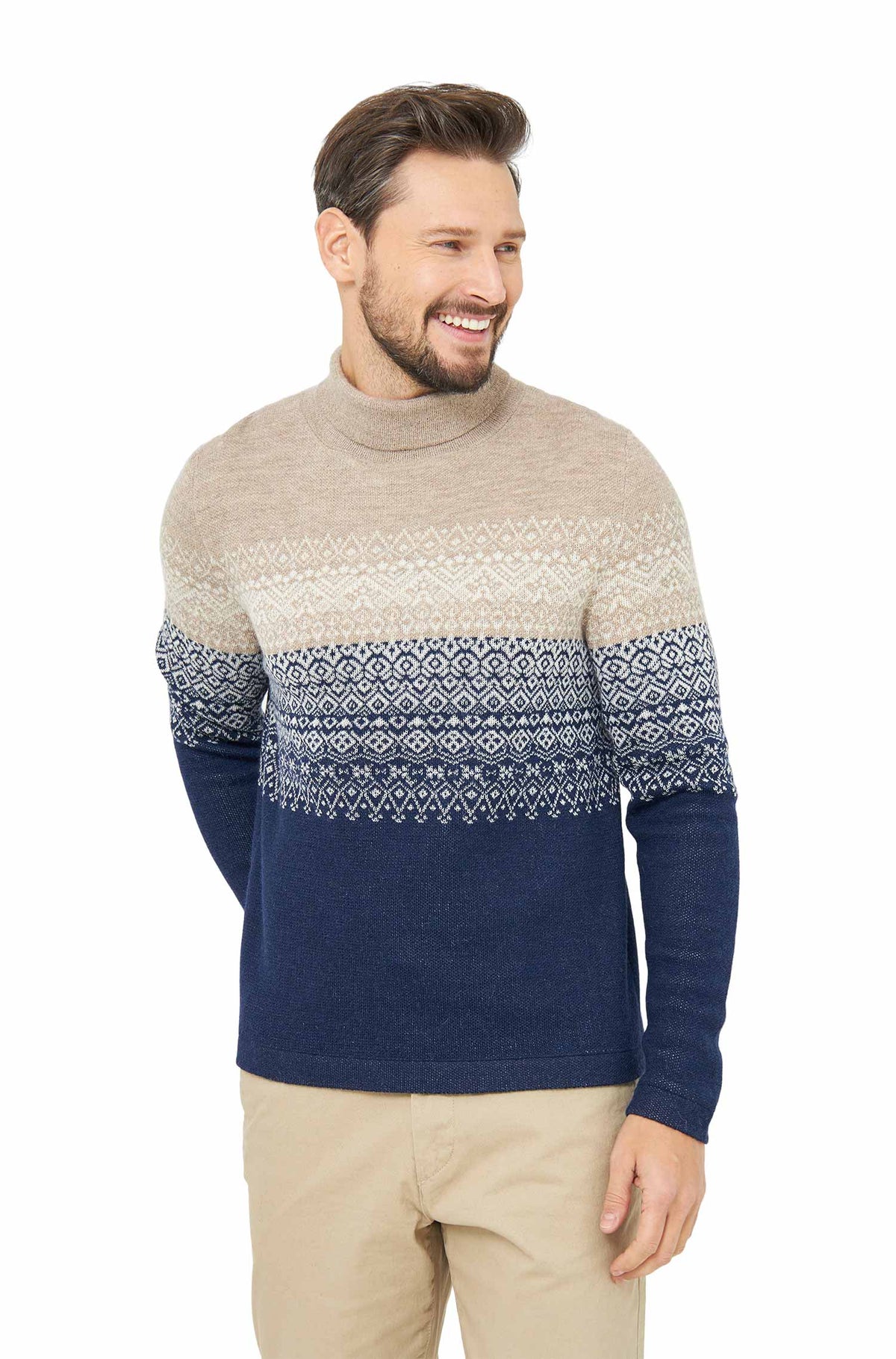 Alpaka Rollkragenpullover CARLOS-blau/sand