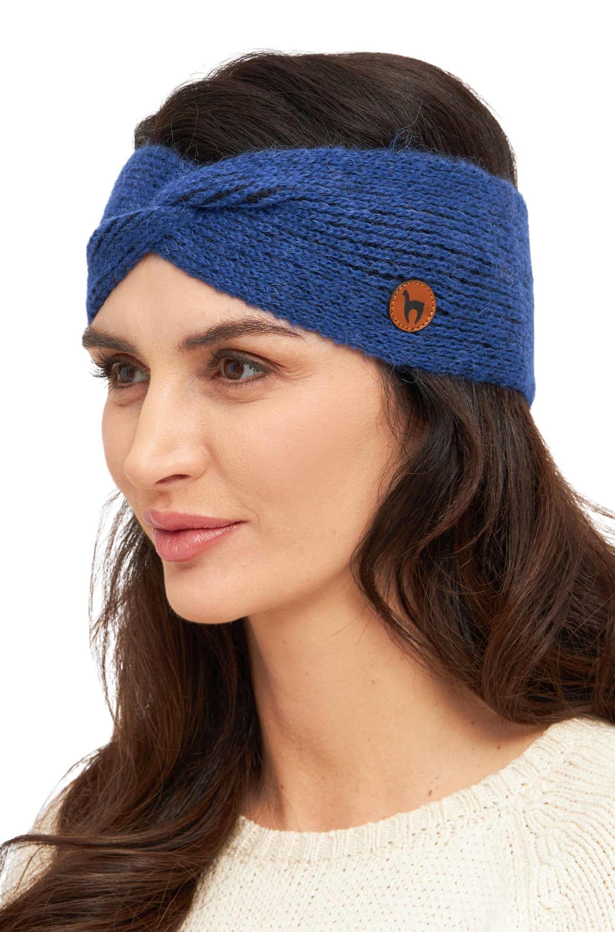 Alpaka Stirnband MARINO, mit Twist-blau/schwarz