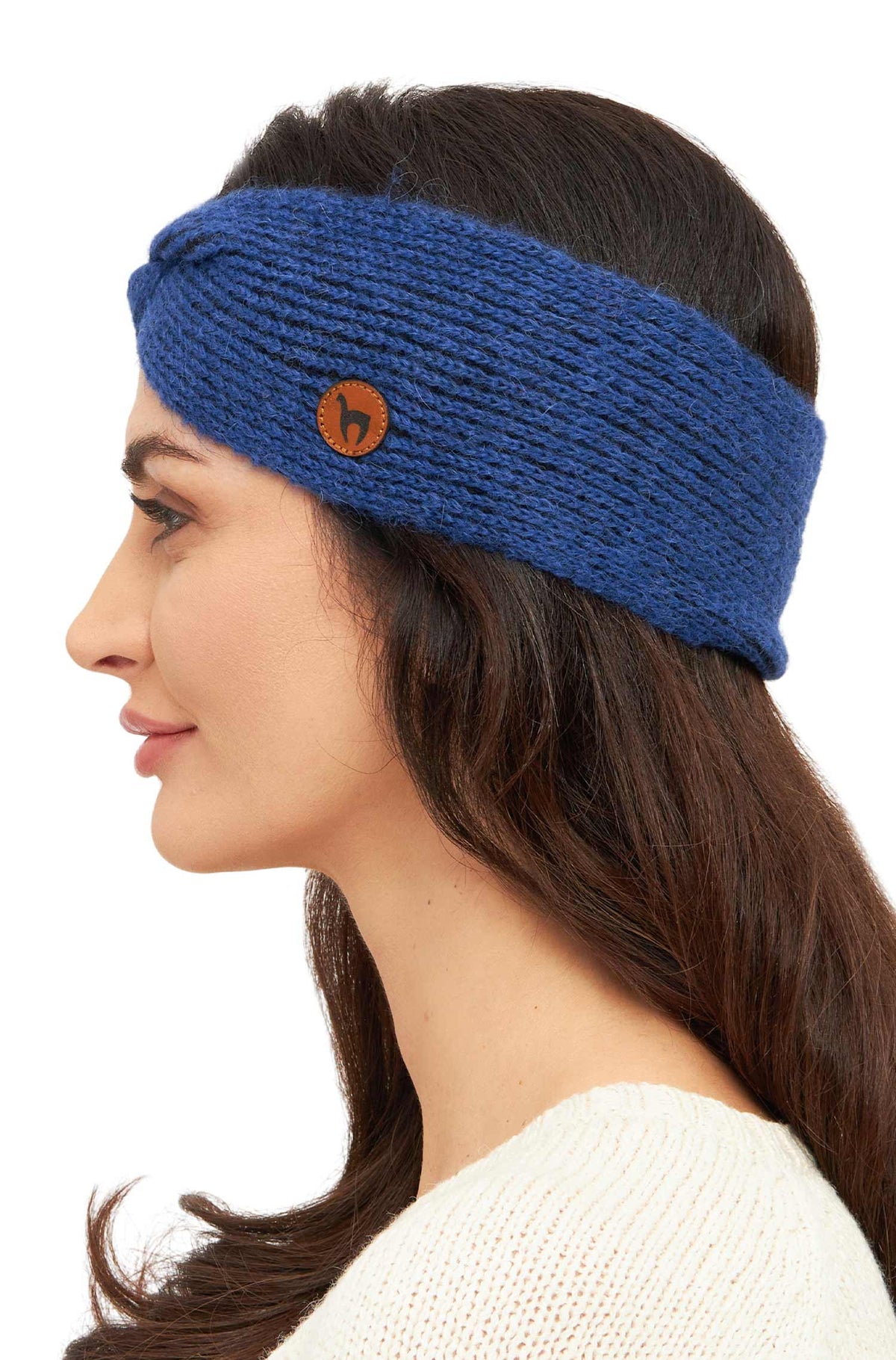Alpaka Stirnband MARINO, mit Twist-blau/schwarz