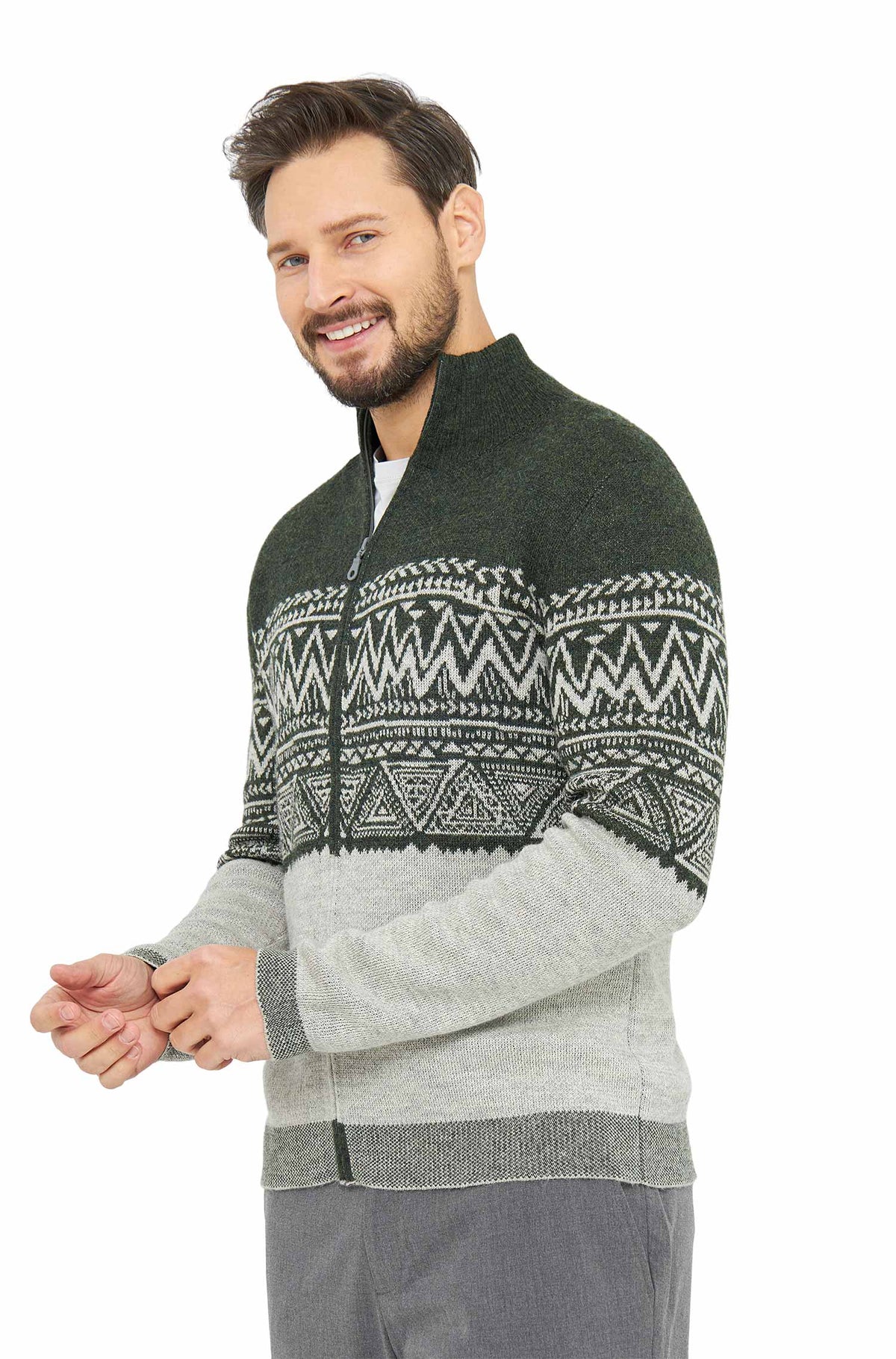 Alpaka Strickjacke GIORGIO-tannengrün/silber