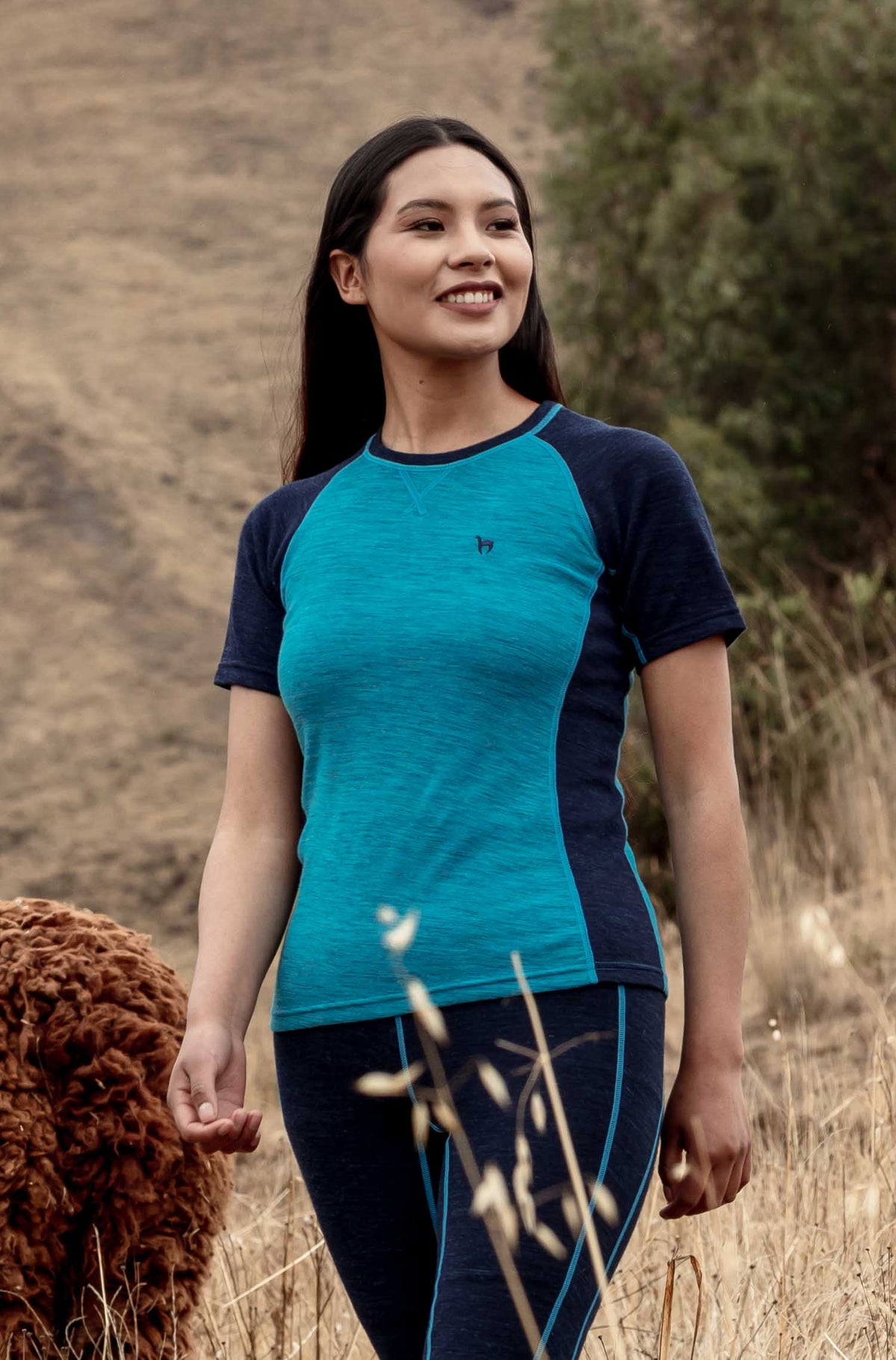 Alpaka Shirt THERMO-navy/türkis