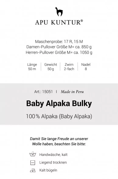 5er-Pack Baby-Alpaka Wolle BULKY 5x50g 50m Nadel 8 Strick-Häkel-Garn Nm 2/2 APU KUNTUR