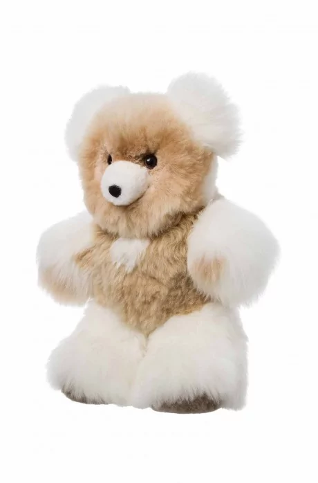 White and Brown Handmade Stuffed Animals. 12 Inch Baby Alpaca Fur Teddy Bear 