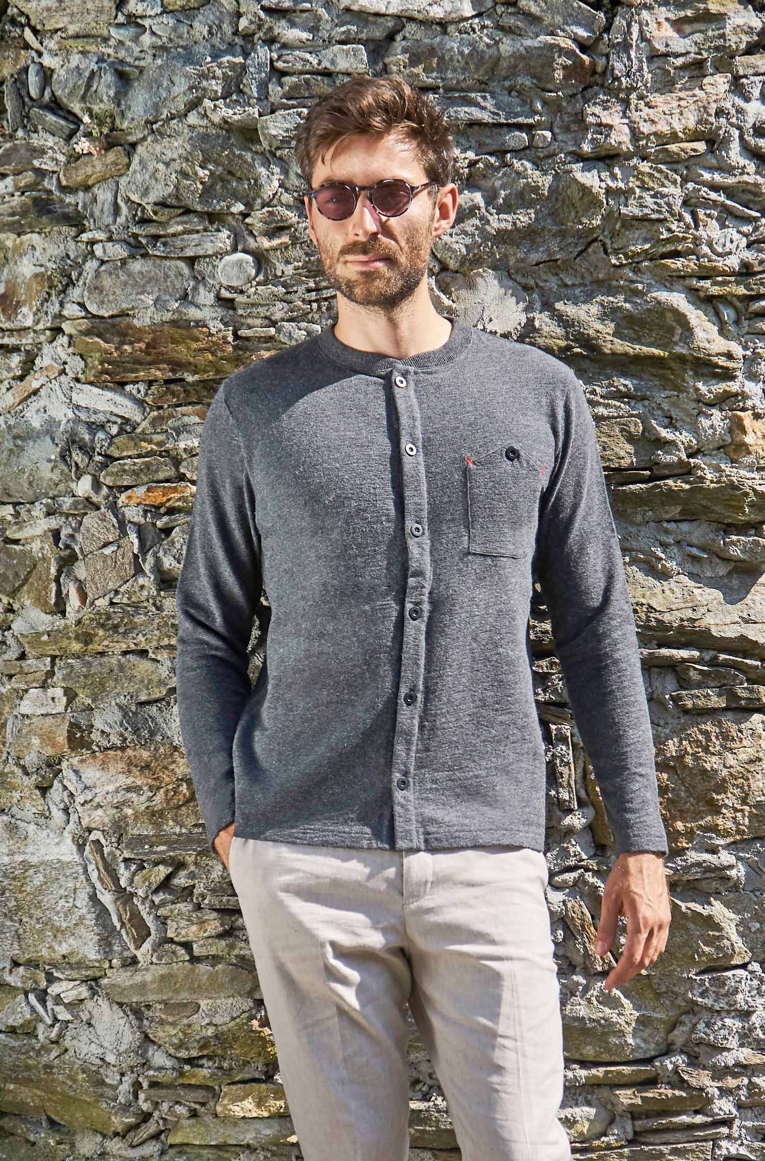 Alpaka Strickjacke GERSON aus Baumwolle und Royal Alpaka-anthrazit