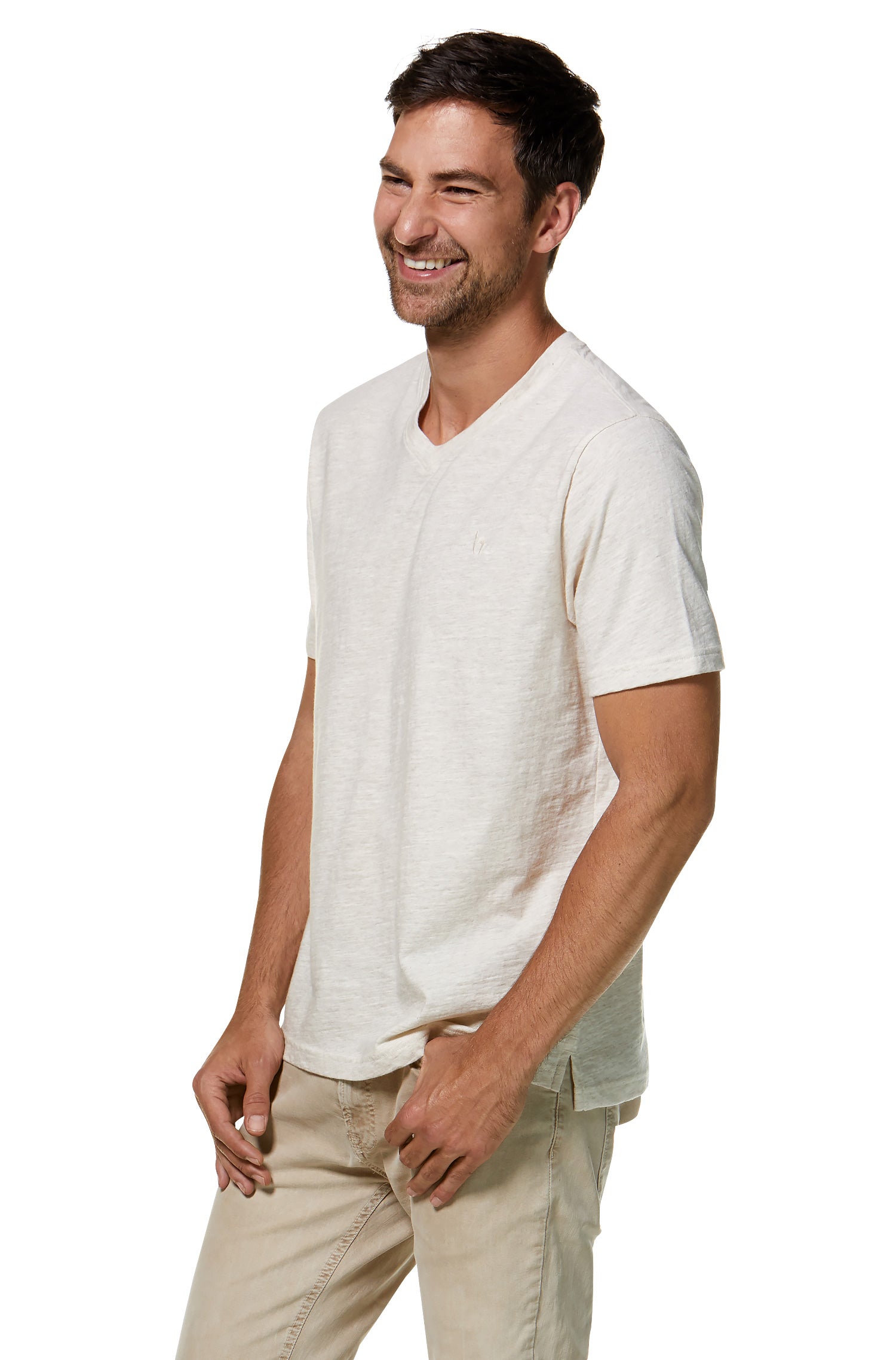 T-Shirt V-NECK aus Royal Alpaka-Baumwoll-Mix-ecru meliert