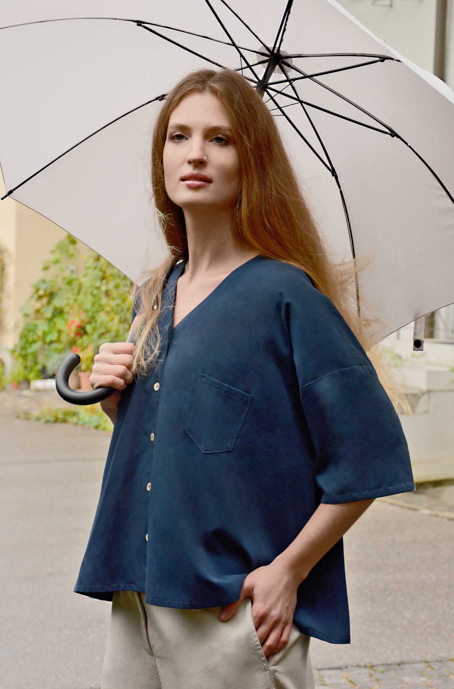 Blusenhemd ARIS aus 100% Bio-Pima-Baumwolle-blau