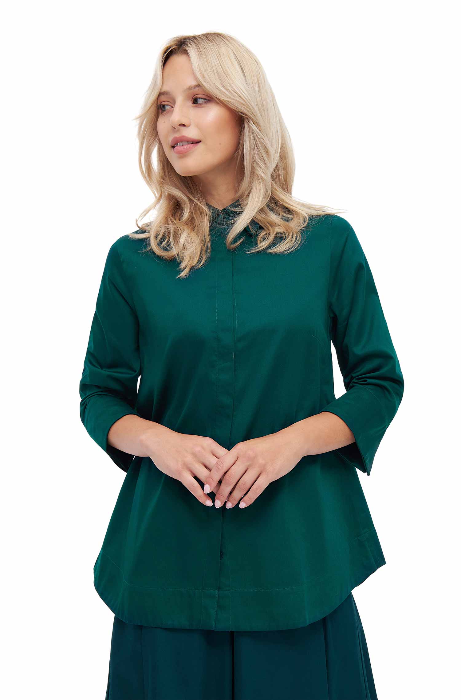 Blusenhemd AMELIE aus 100% Pima-Bio-Baumwolle-tiefgrün