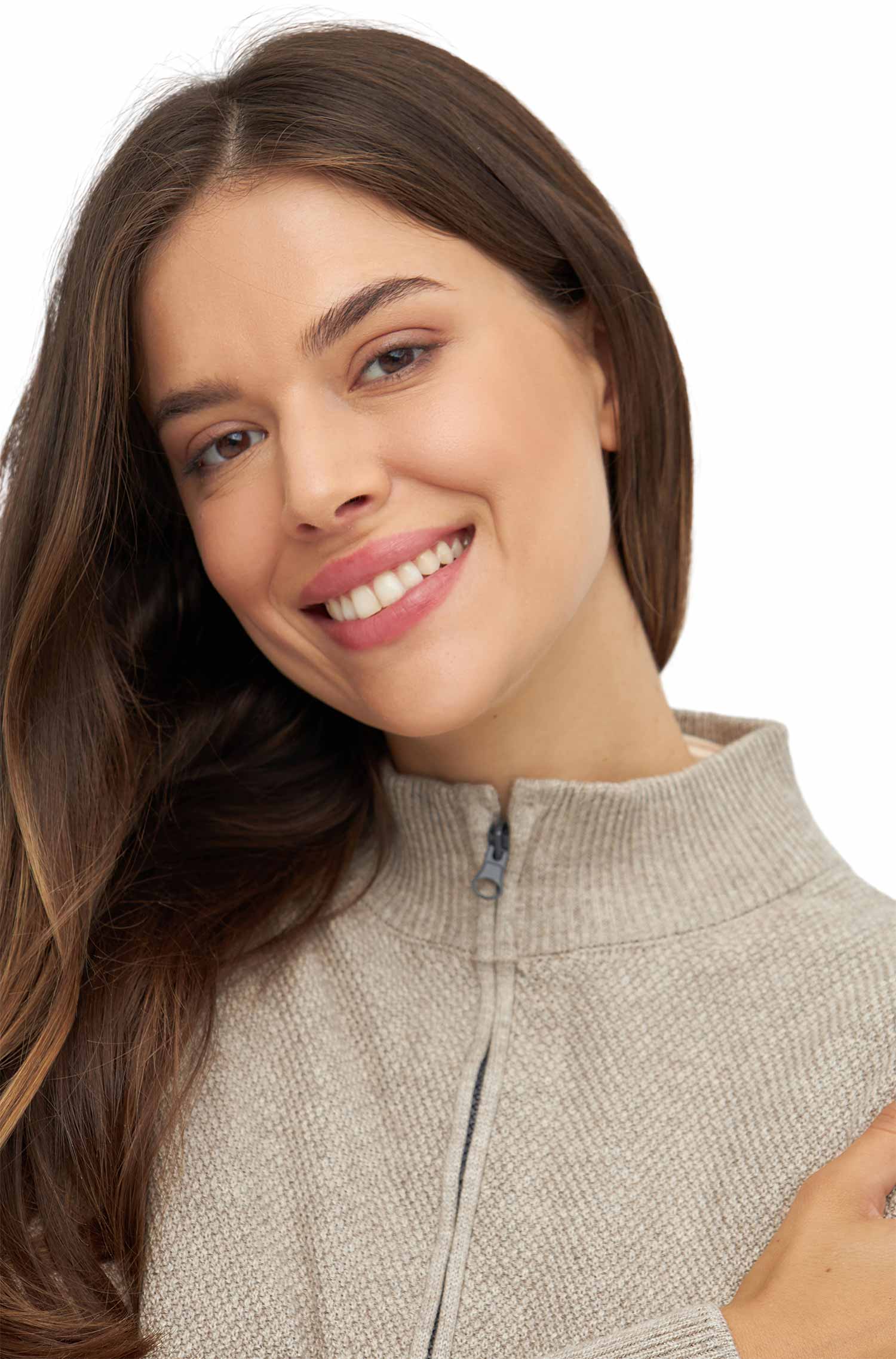 Strickjacke ALAYA mit Zipper aus Baby-Alpaka-Baumwoll-Mix-beige