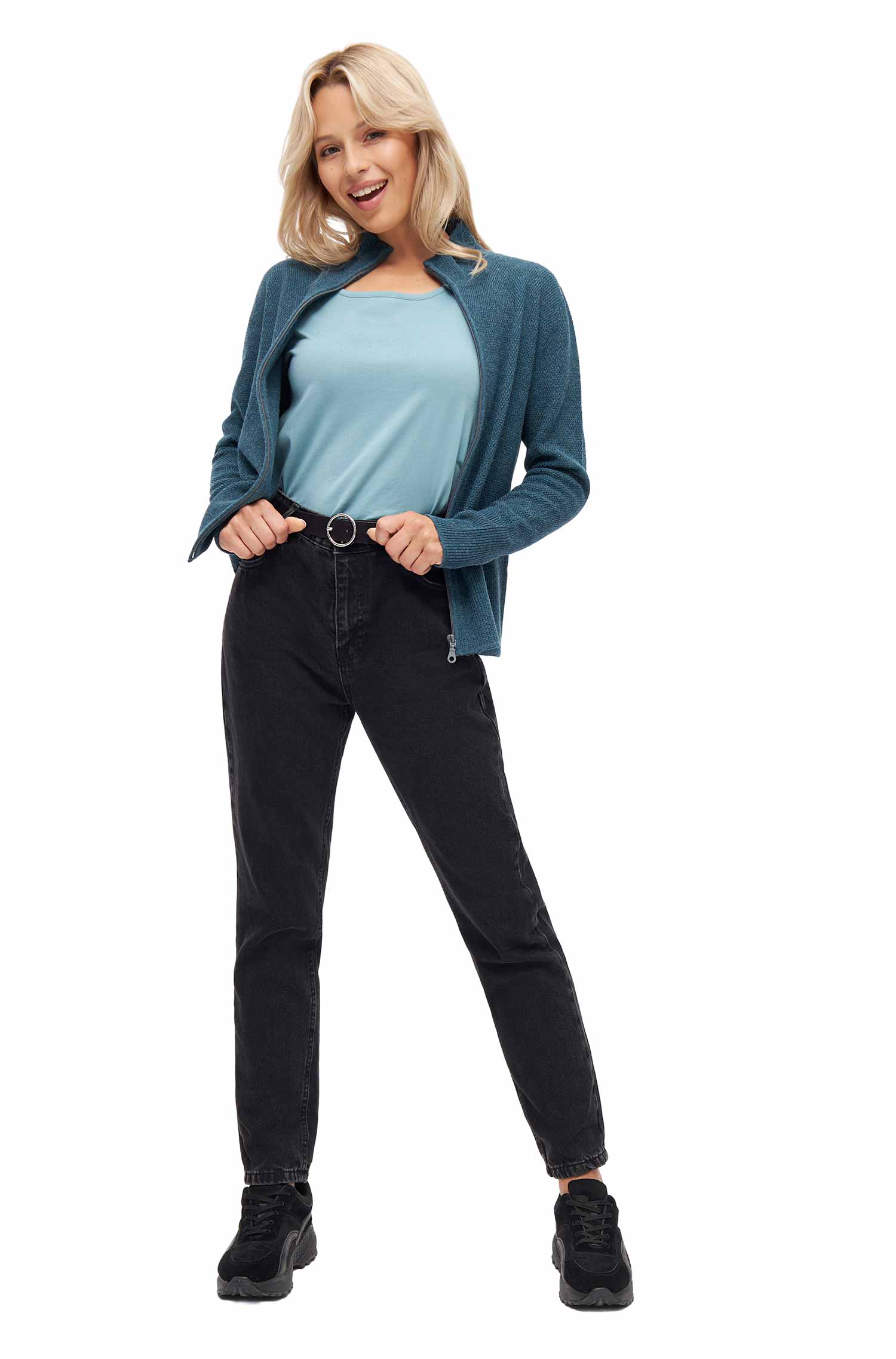 Strickjacke ALAYA mit Zipper aus Baby-Alpaka-Baumwoll-Mix-laguna