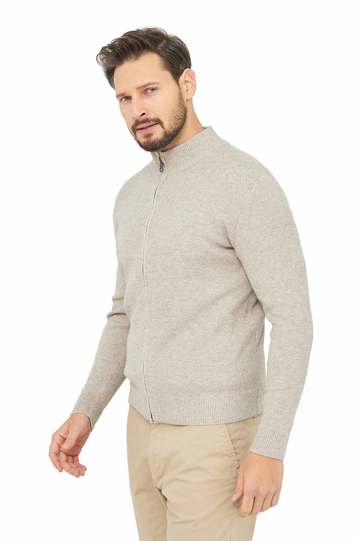 Strickjacke ALAYO mit Zipper aus Baby-Alpaka-Baumwoll-Mix-beige