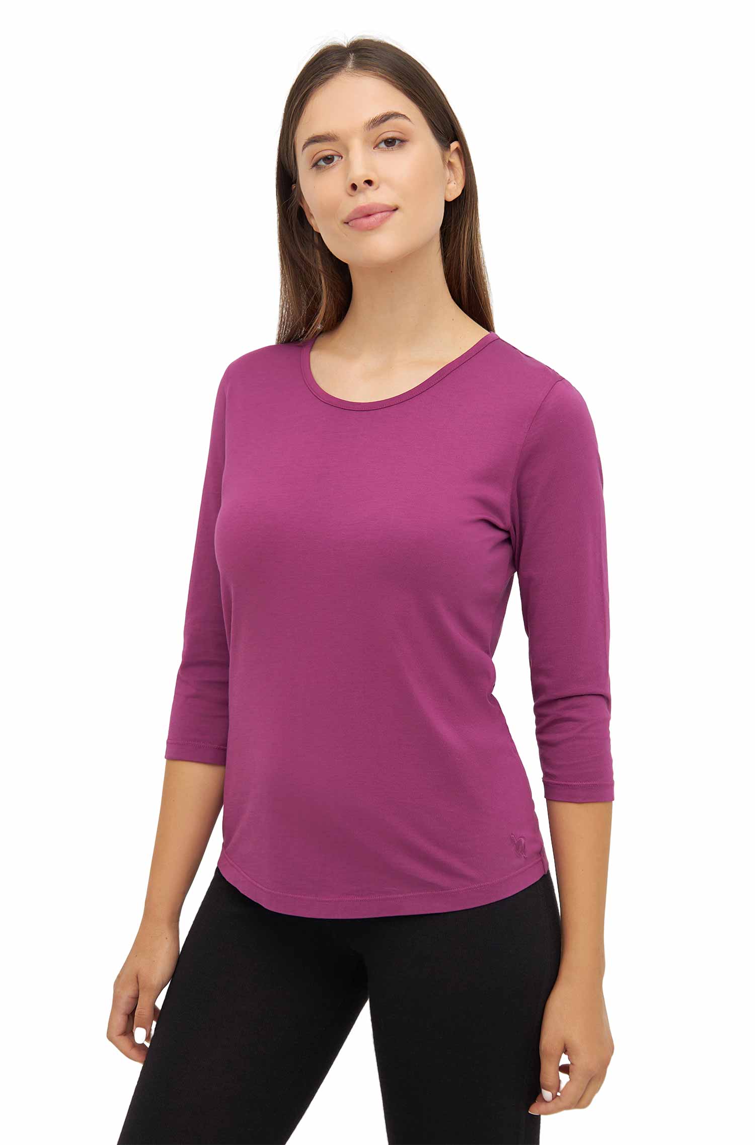 T-Shirt mit 3/4 Arm aus 100% Bio-Pima-Baumwolle-violett berry