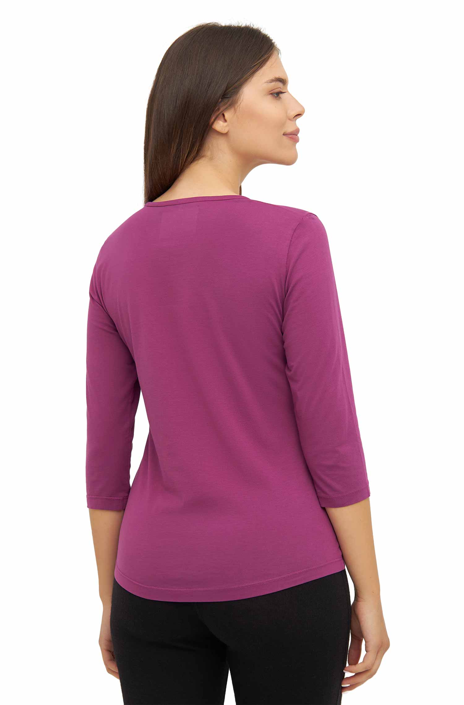 T-Shirt mit 3/4 Arm aus 100% Bio-Pima-Baumwolle-violett berry