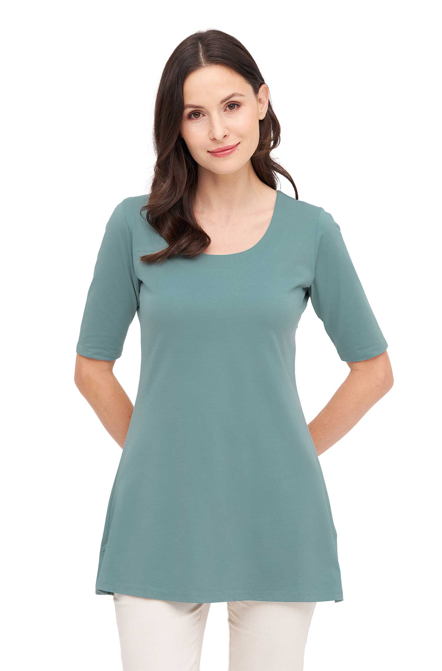 SELINA Tunika-Shirt aus 100% Bio-Pima-Baumwolle-aqua jade