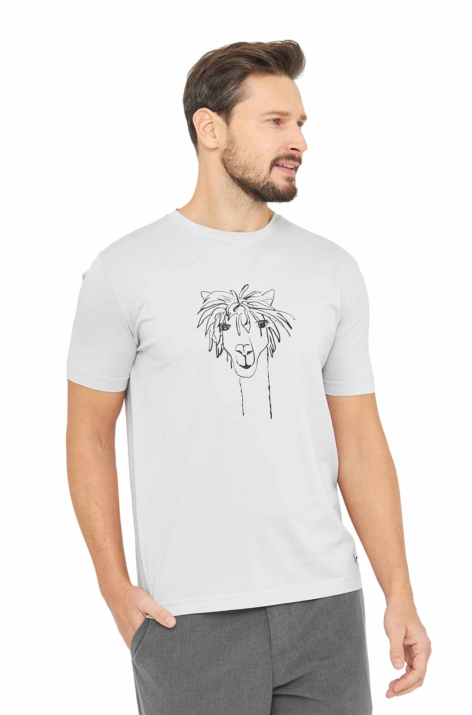 Herren T-Shirt RASSI mit Alpaka-Motiv aus 100% Bio-Pima-Baumwolle-silver