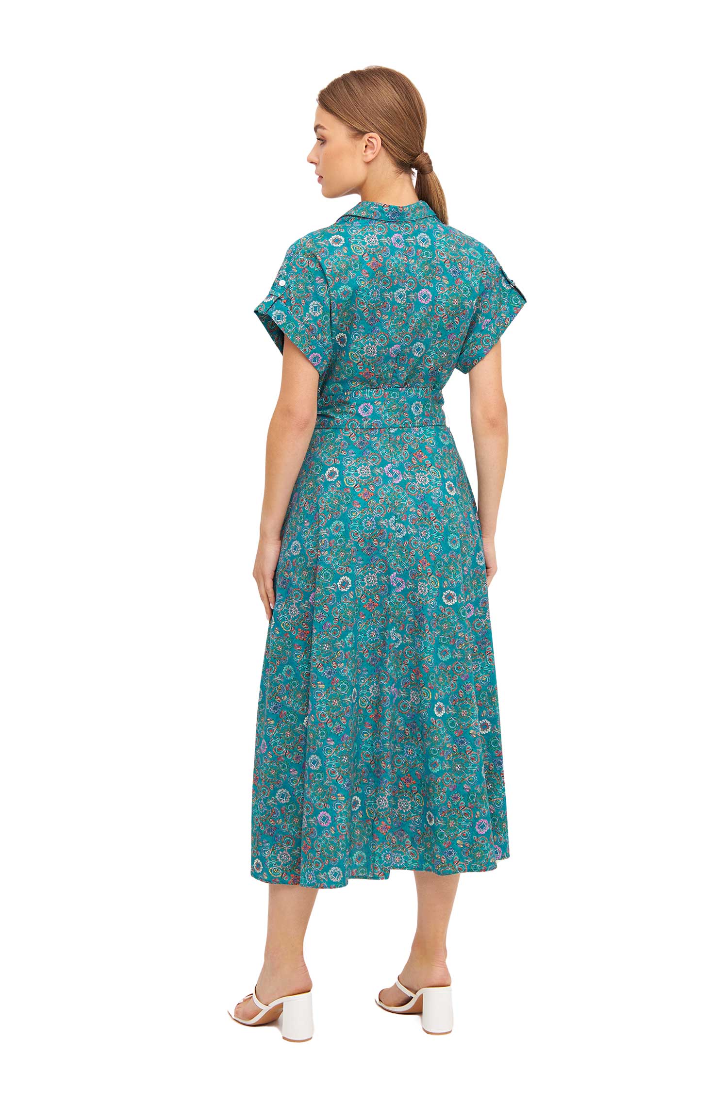 Kleid FLORAL ETHNO in Wickeloptik aus Bio-Pima-Baumwolle-turquoise