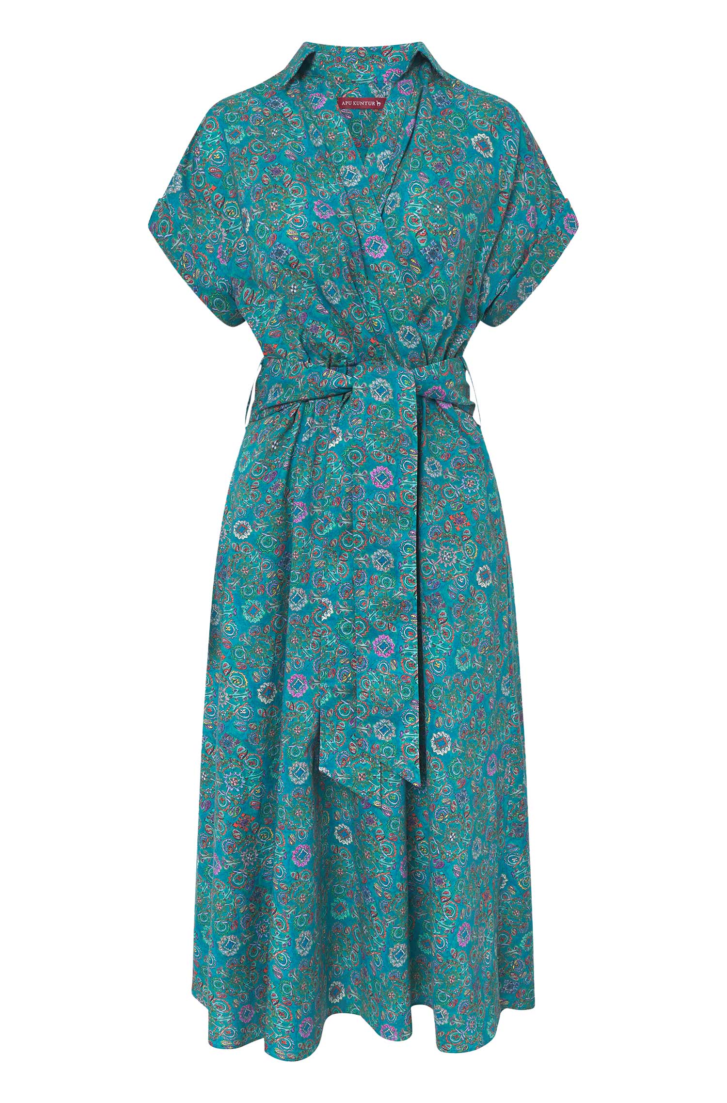 Kleid FLORAL ETHNO in Wickeloptik aus Bio-Pima-Baumwolle-turquoise