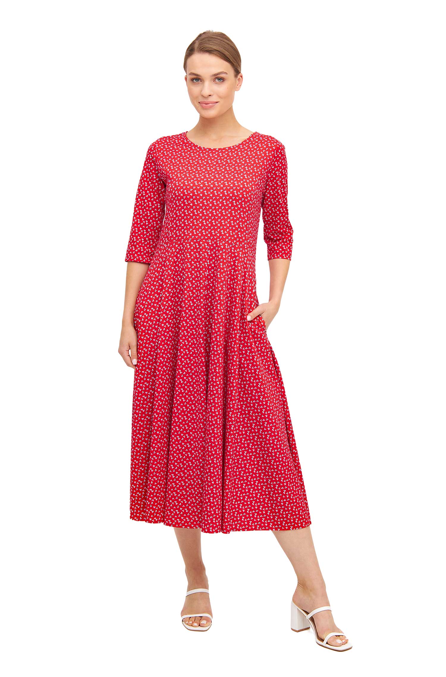 Langes Kleid PAPERFLOWER aus Bio-Pima-Baumwolle-red