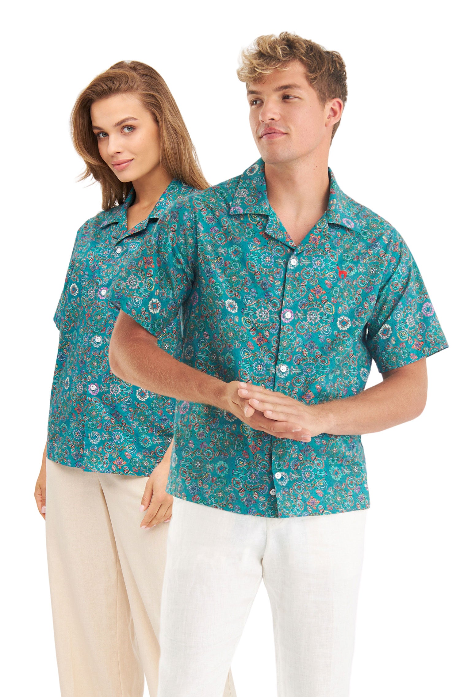 Hemd FLORAL ETHNO aus Bio-Pima-Baumwolle-turquoise