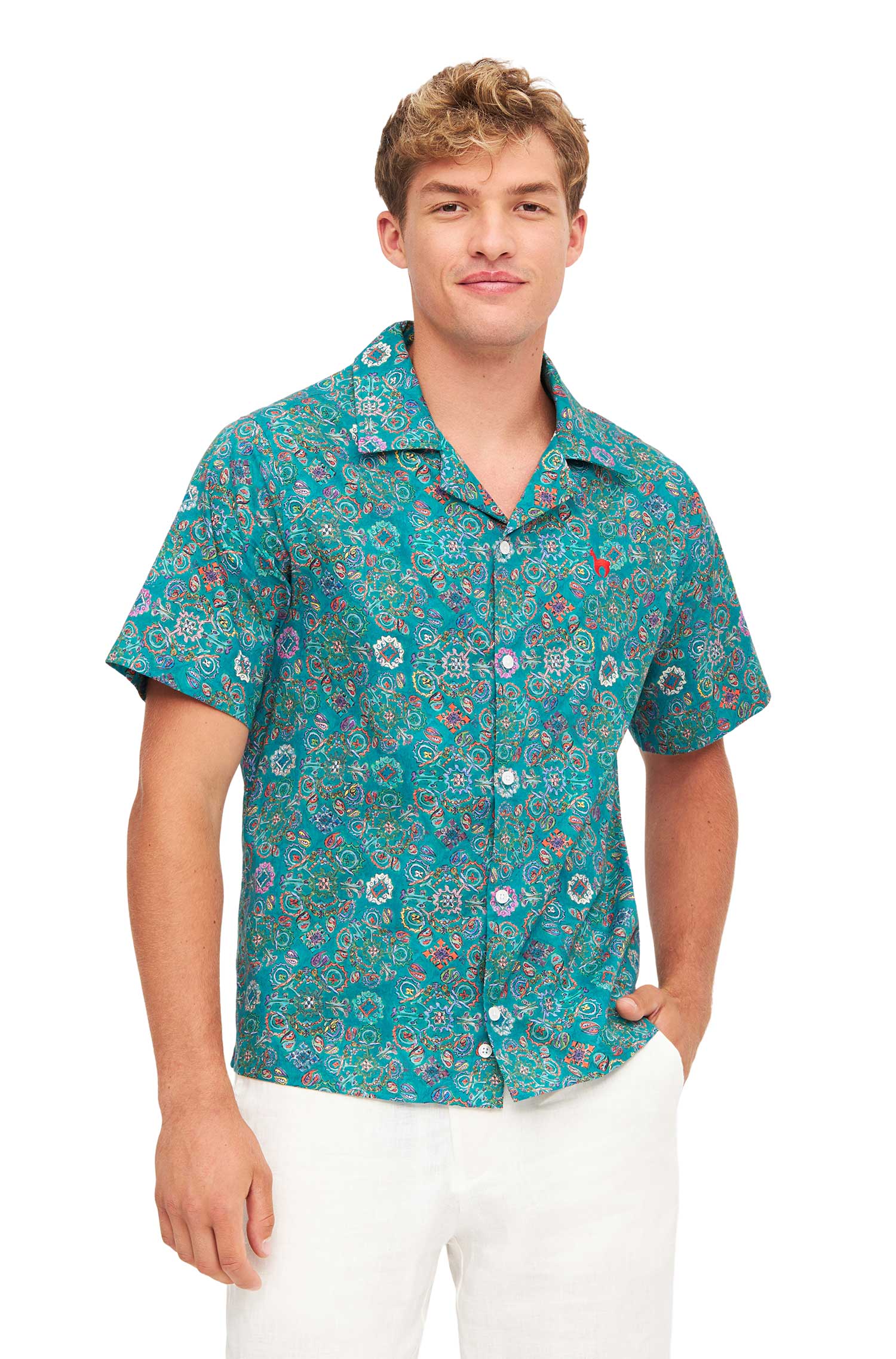 Hemd FLORAL ETHNO aus Bio-Pima-Baumwolle-turquoise