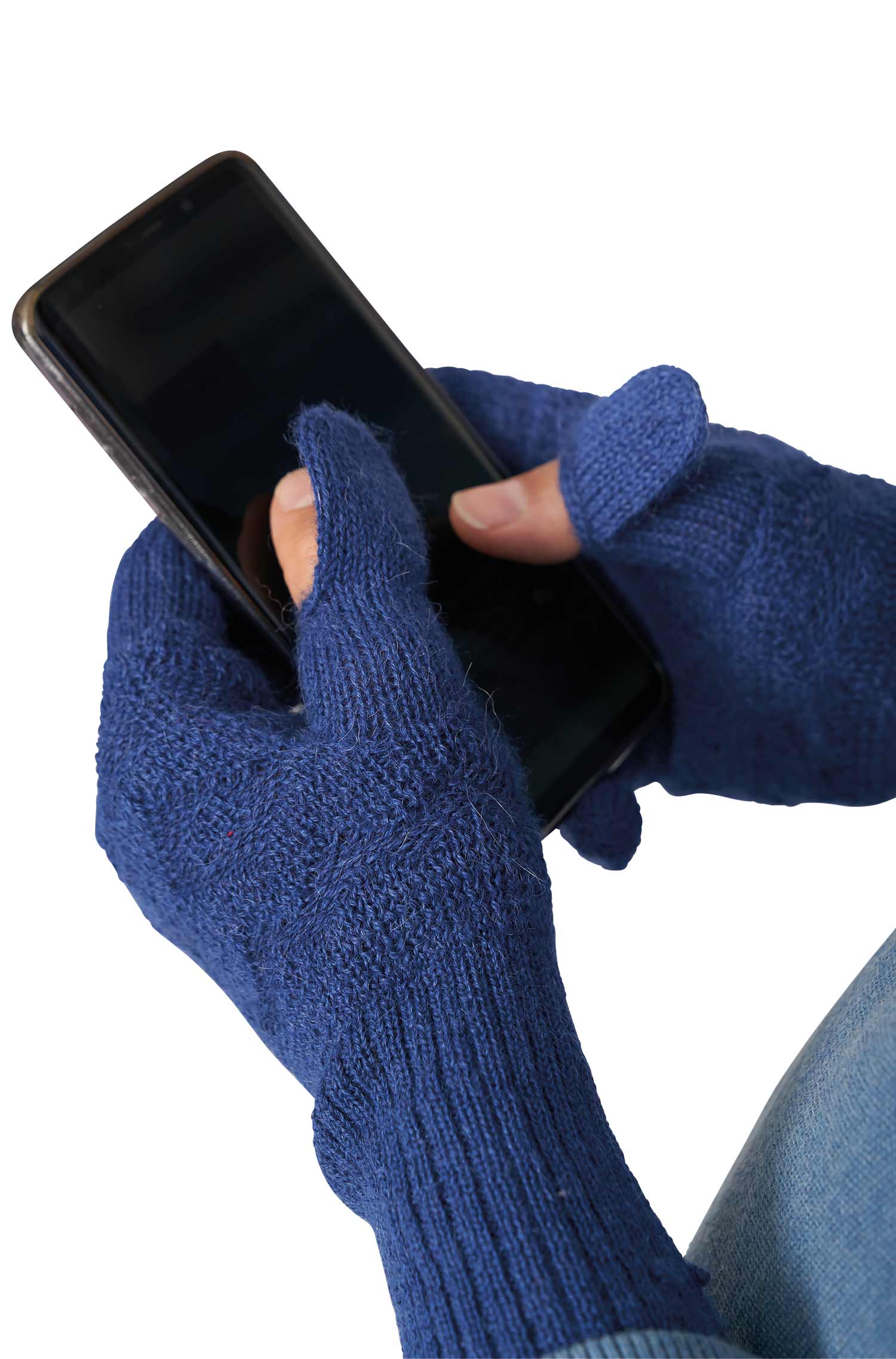 Alpaka Fingerhandschuhe MUJAL aus 100% Baby Alpaka-blau