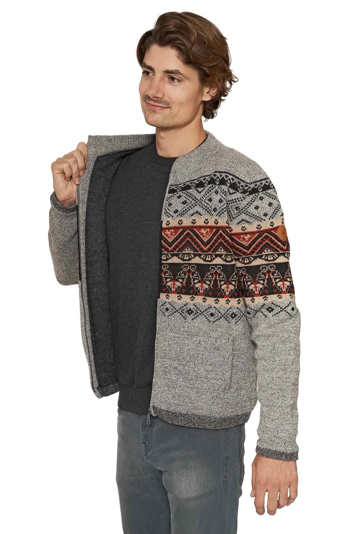 Alpaka Strickjacke FIESTA, gefüttert-grau
