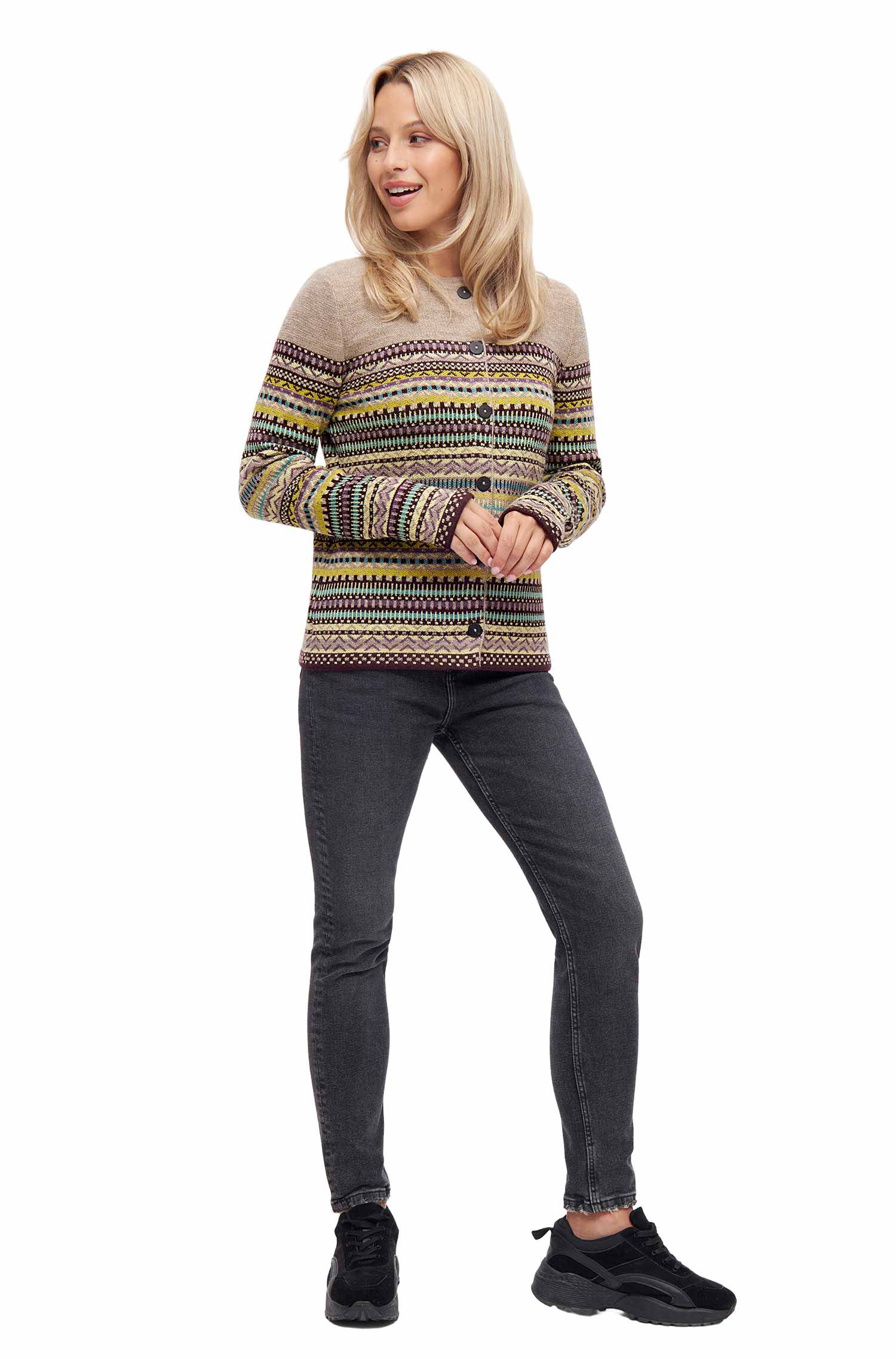 Alpaka Cardigan DILAYA aus 100% Baby Alpaka-sand