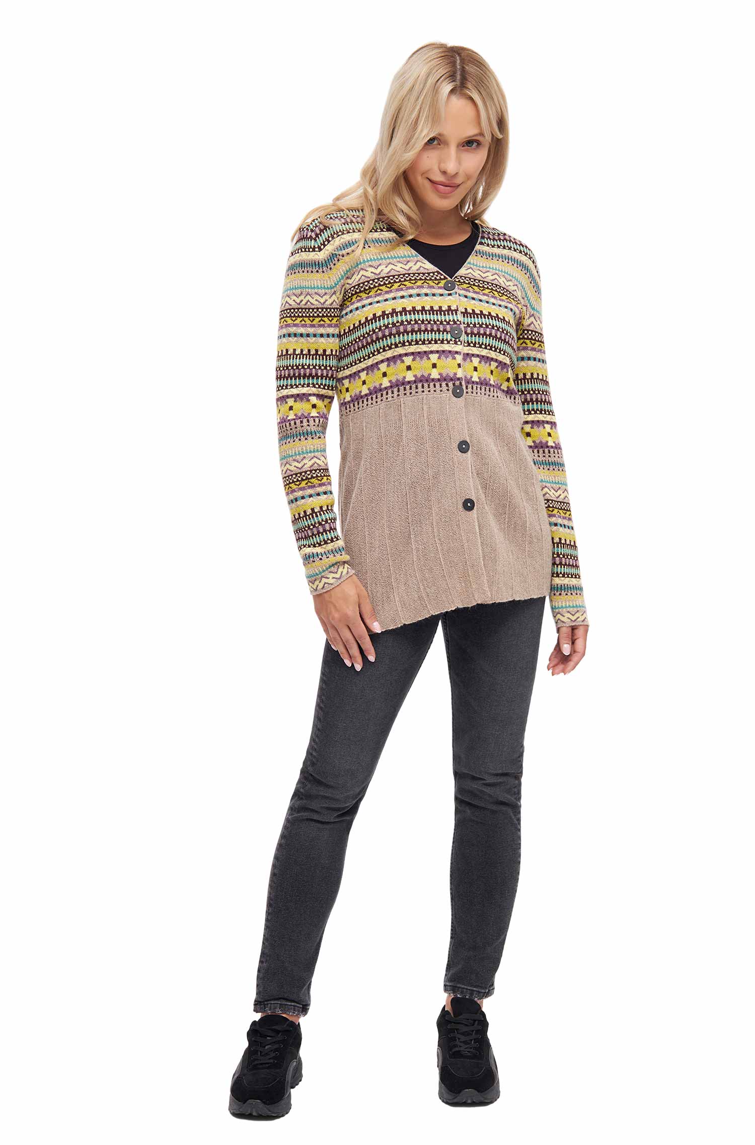 Alpaka Strickjacke DILAYA aus 100% Baby Alpaka-sand